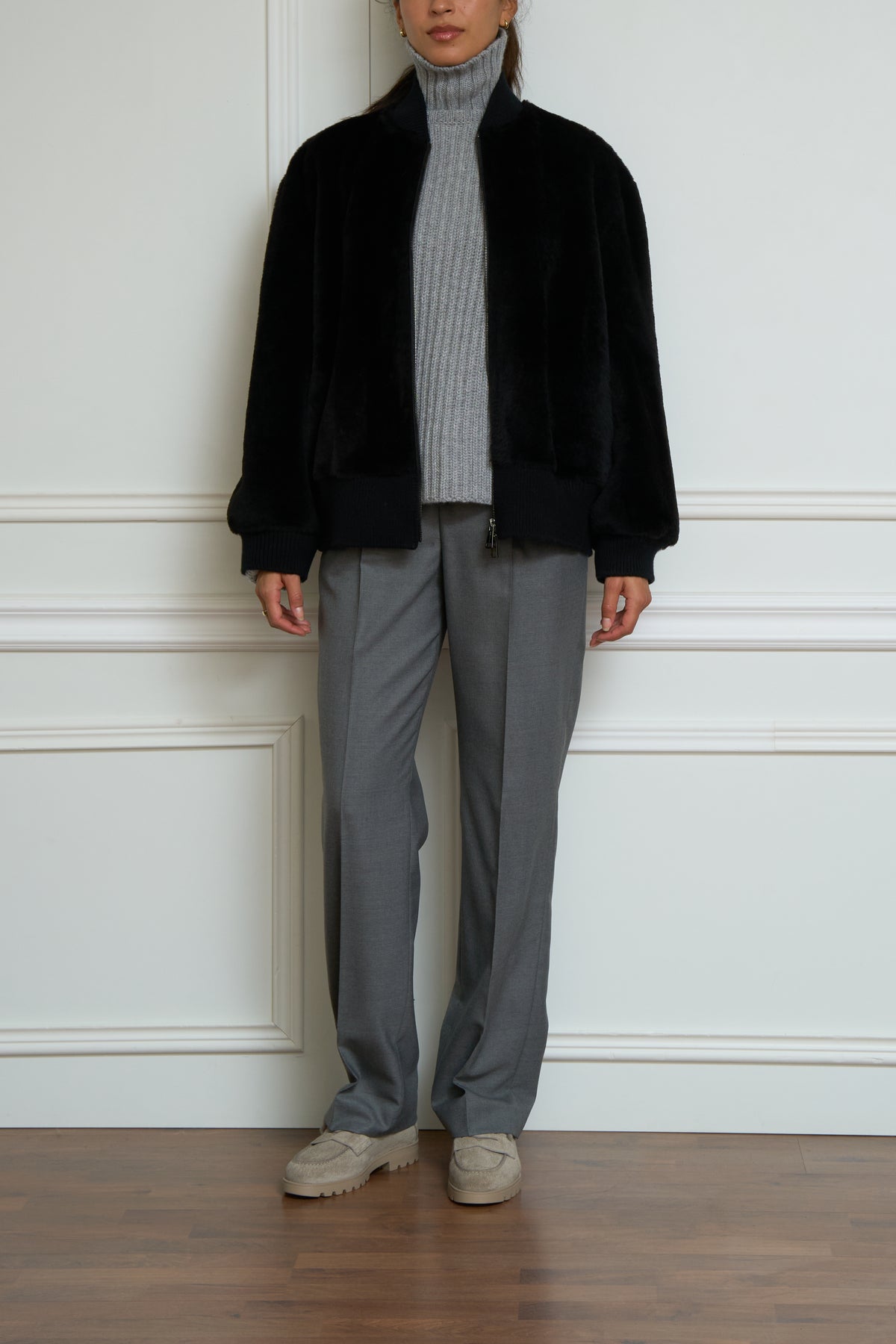 Lammfelljacke in schwarz