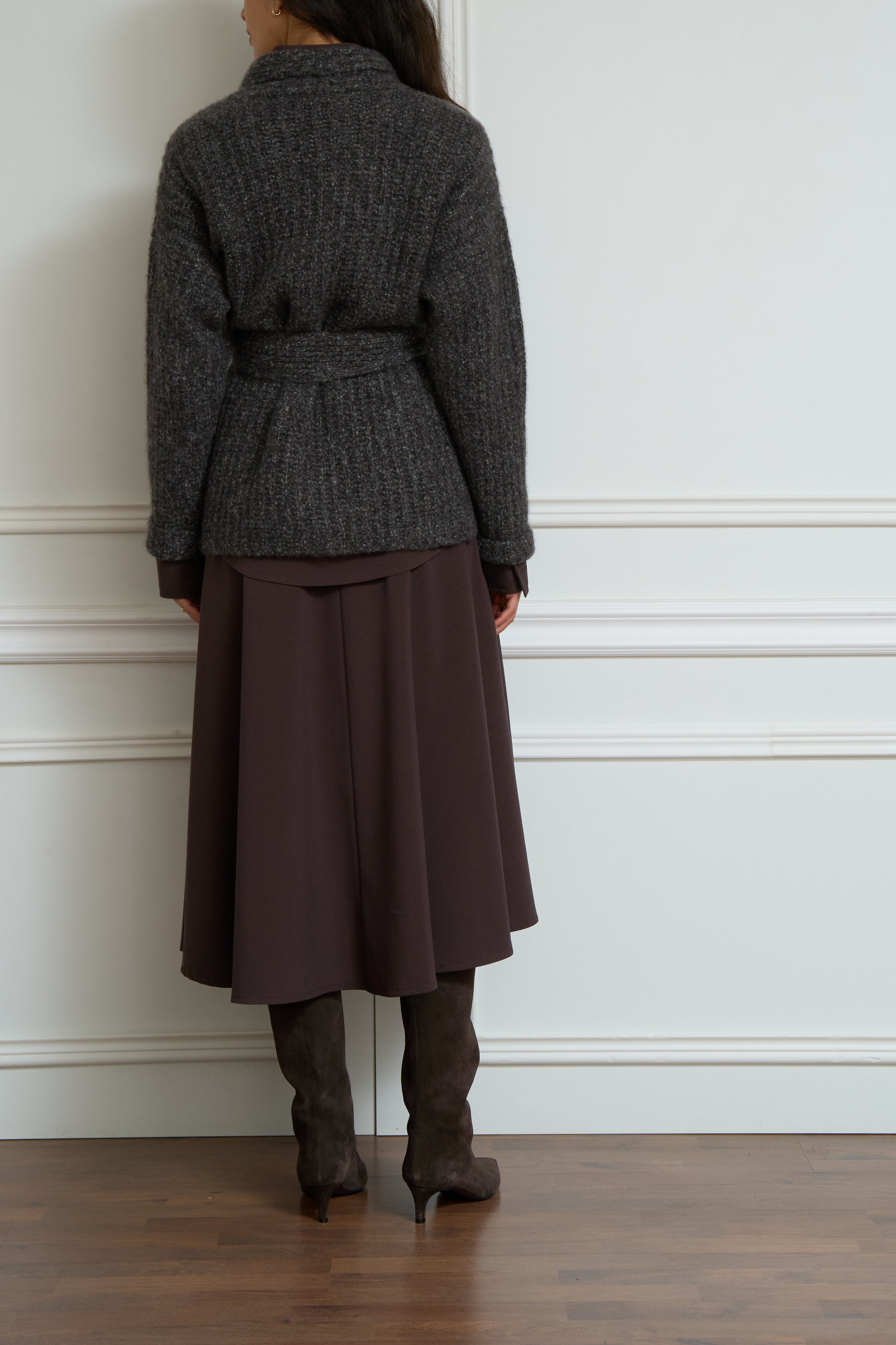 Wickelstrickjacke mit Bindegürtel in anthrazit