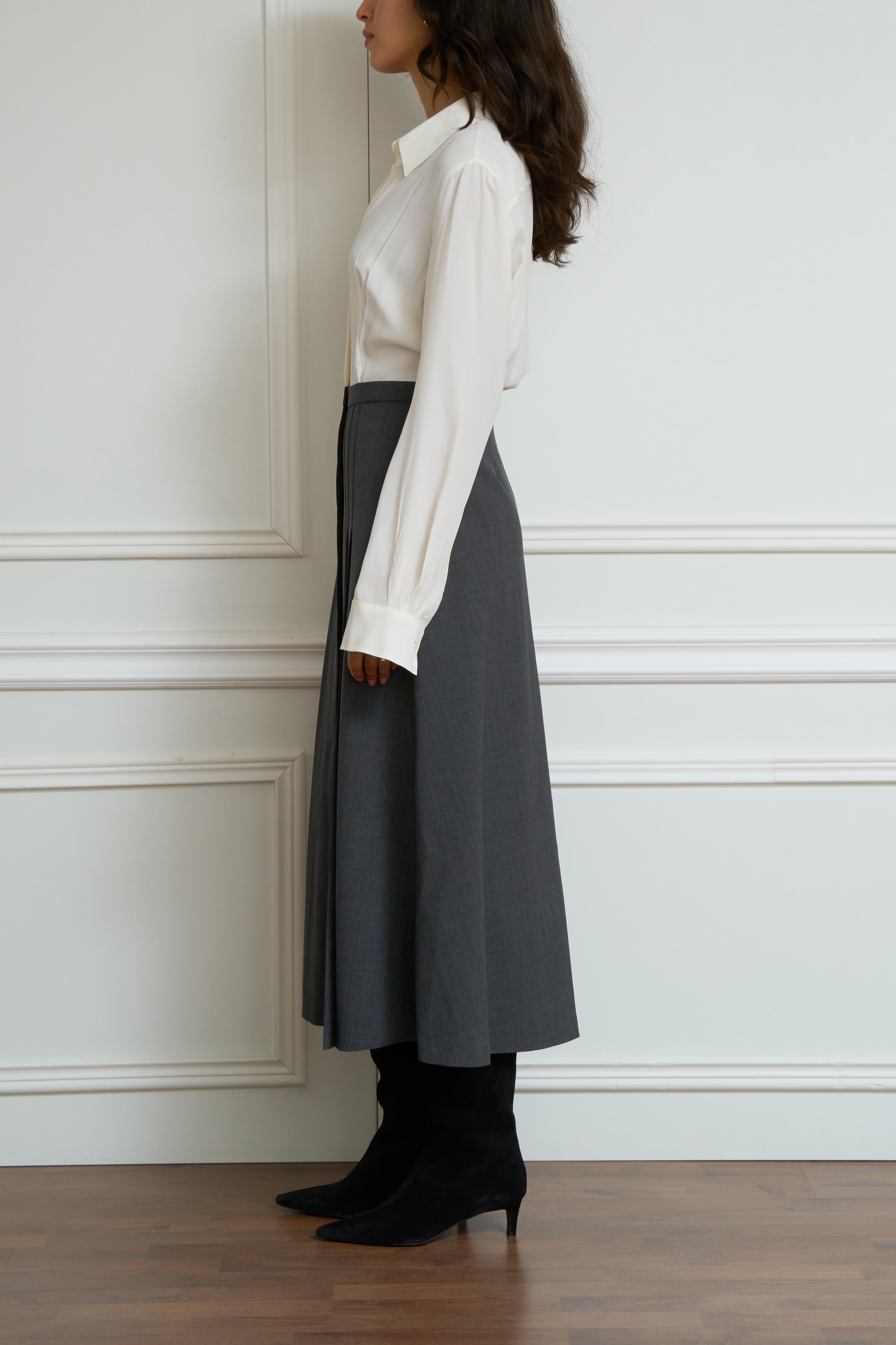 Hemdblusenkleid in creme/grau