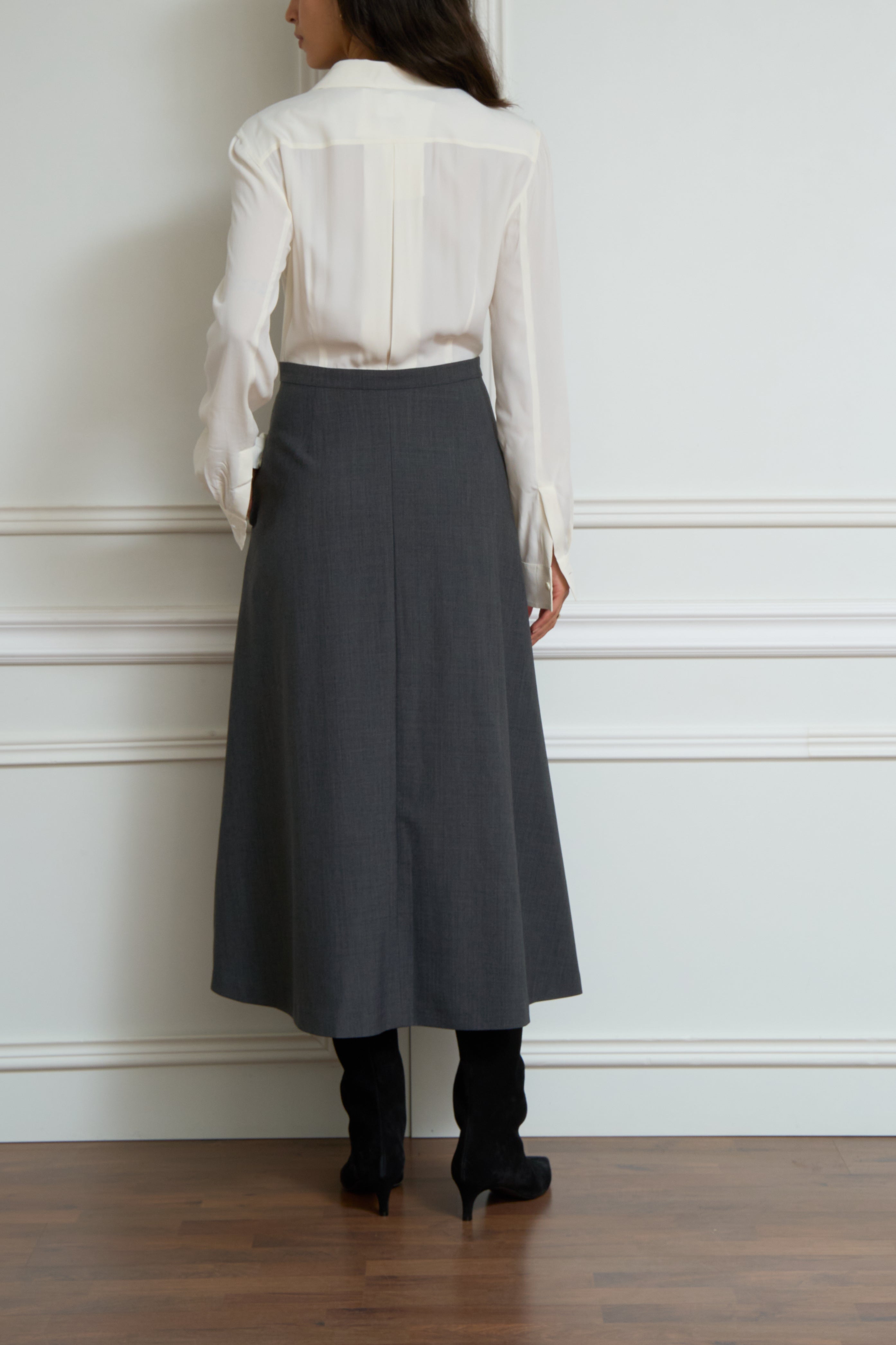 Hemdblusenkleid in creme/grau
