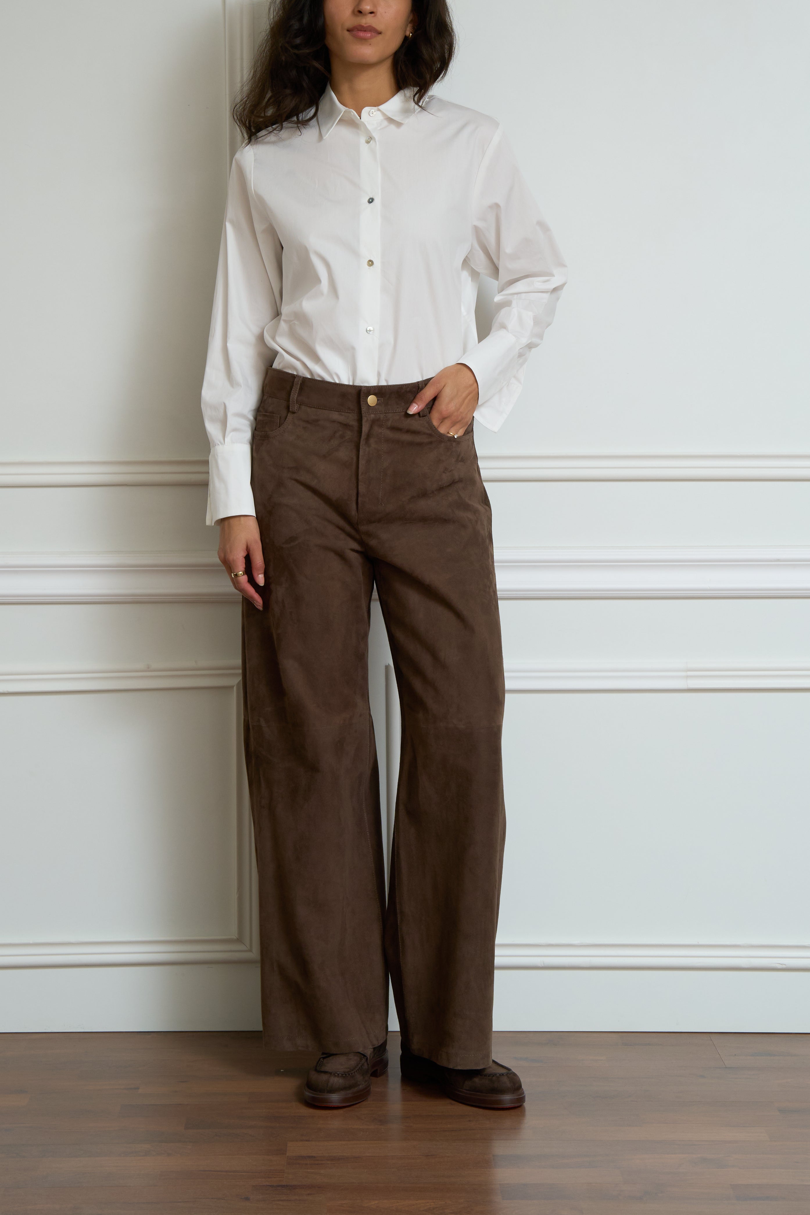 'Fulmine' brown suede trousers
