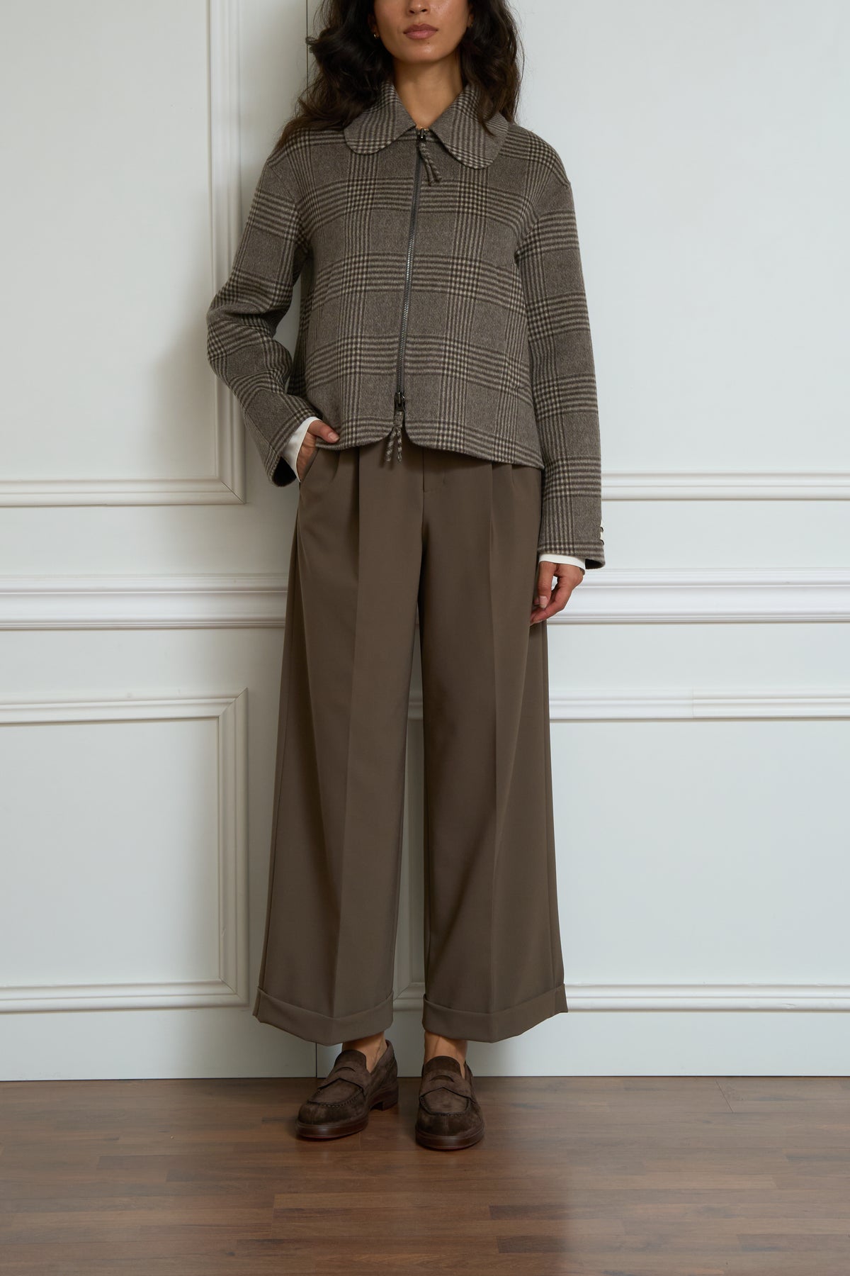 Jacke mit doppeltem Glencheck-Muster in braun