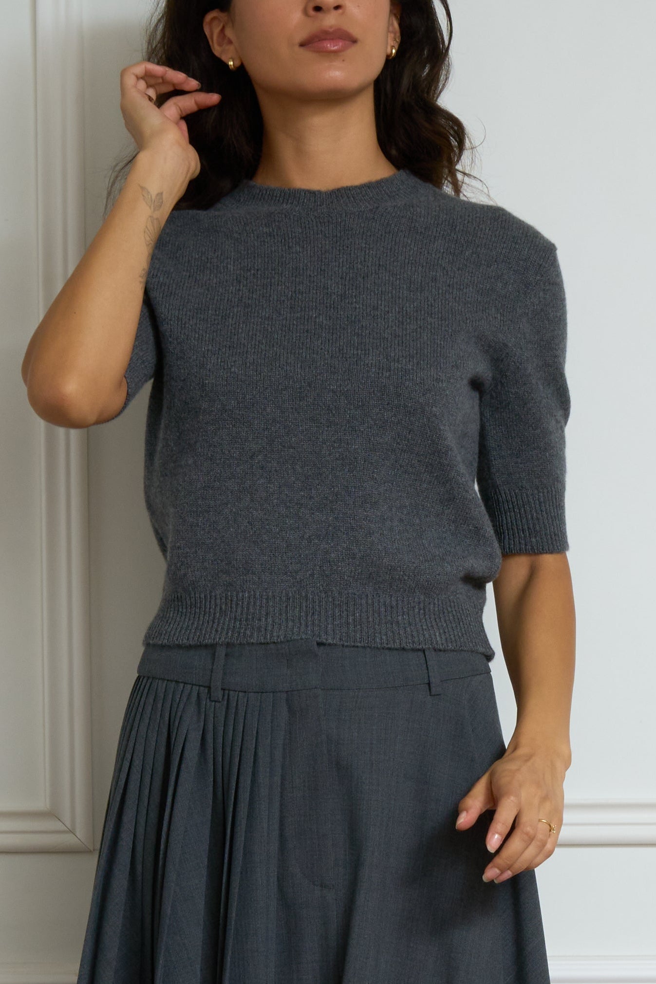 Kaschmir Kurzarmpullover in grau