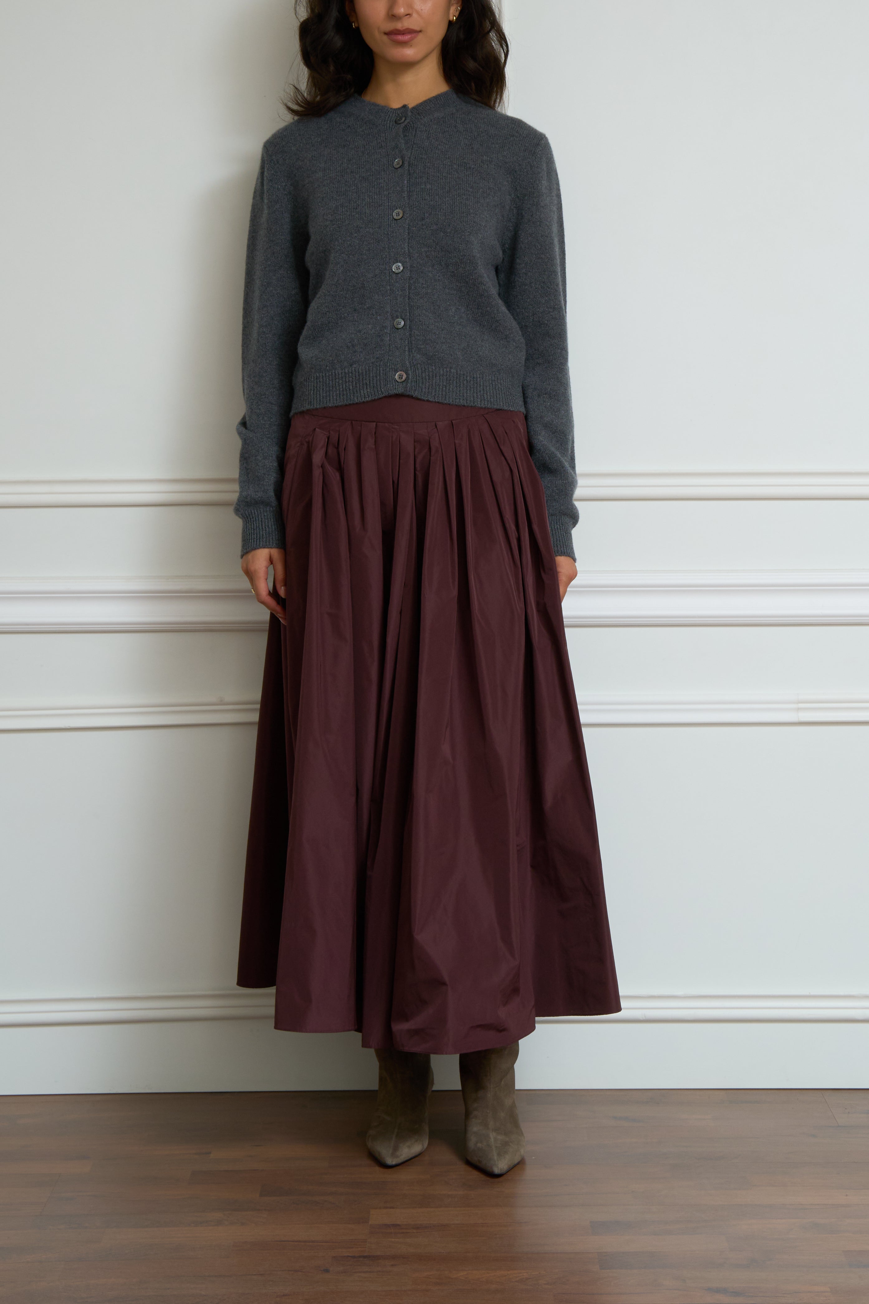 Burgundy pleated skirt