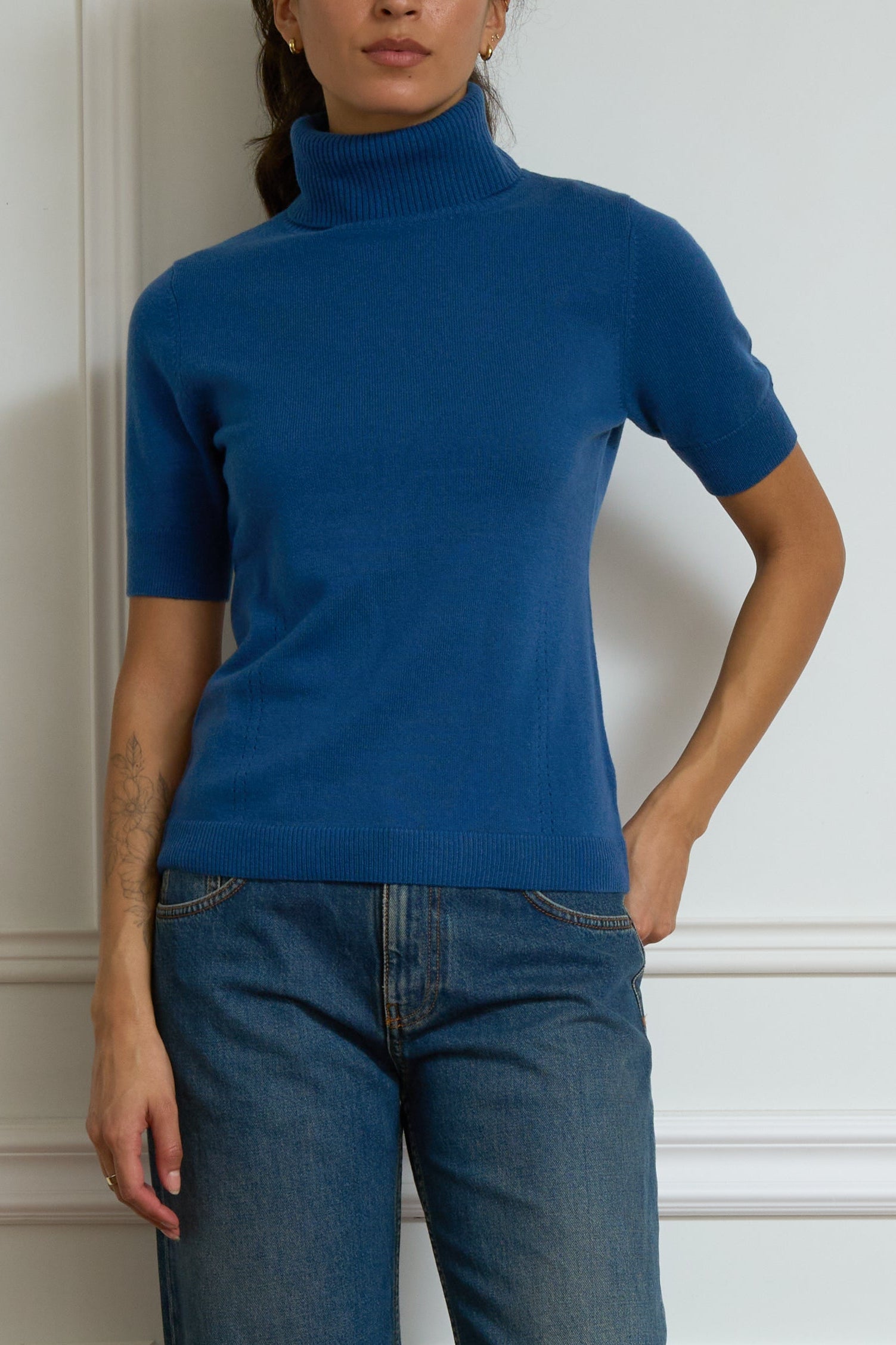 Blue turtleneck sweater