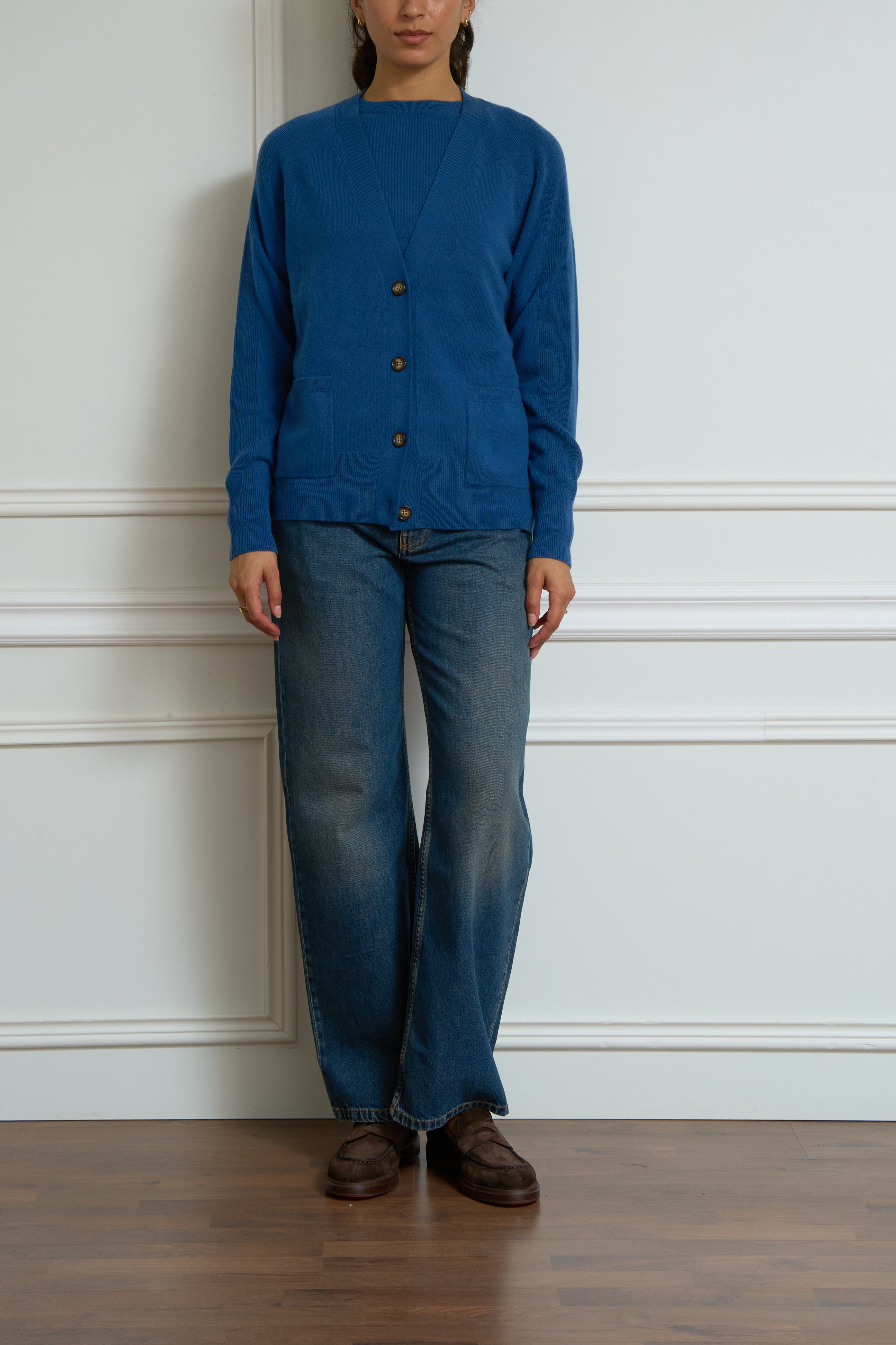 Kaschmir Strickjacke in blau