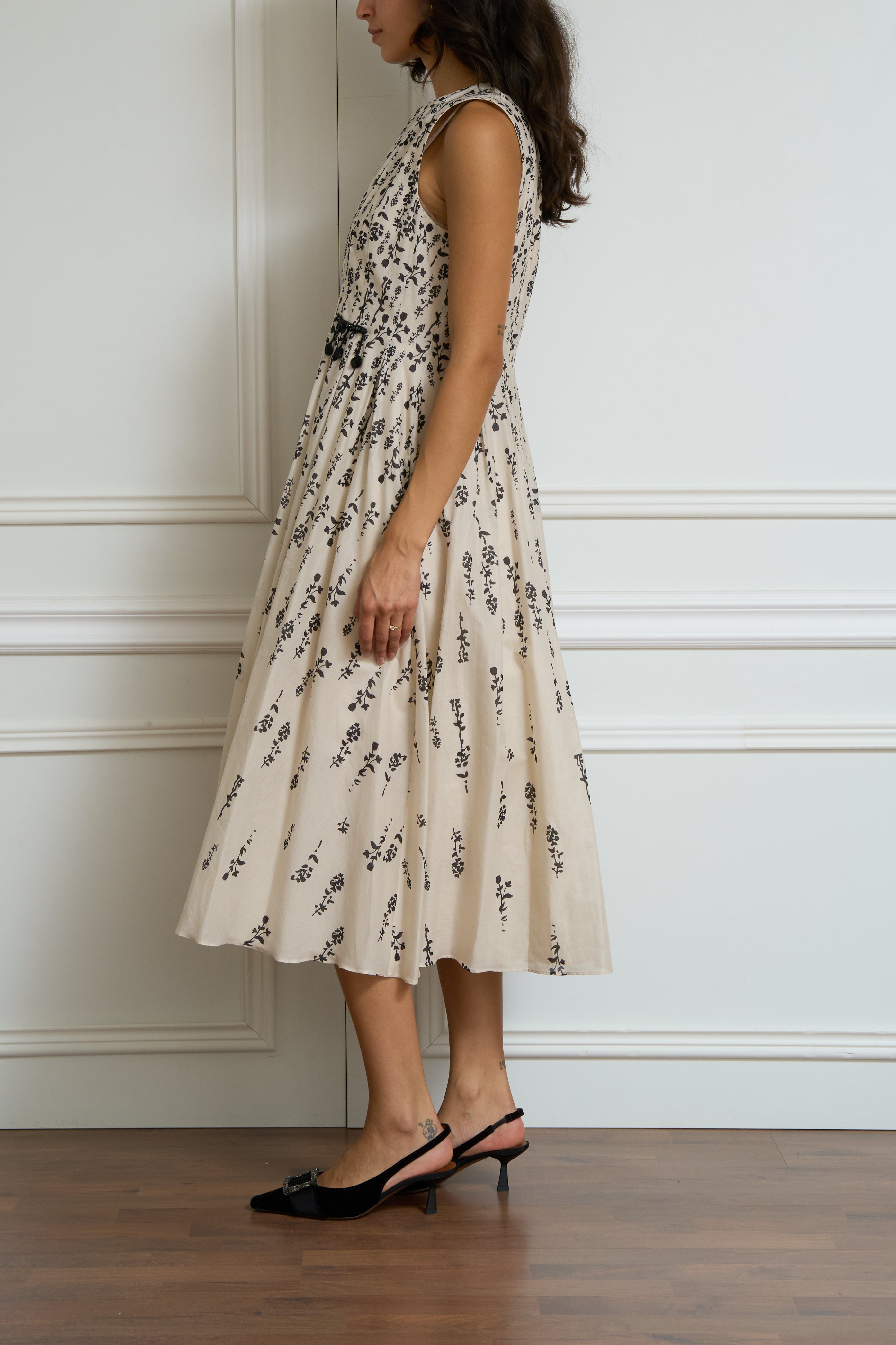 Printed cream cotton voile dress