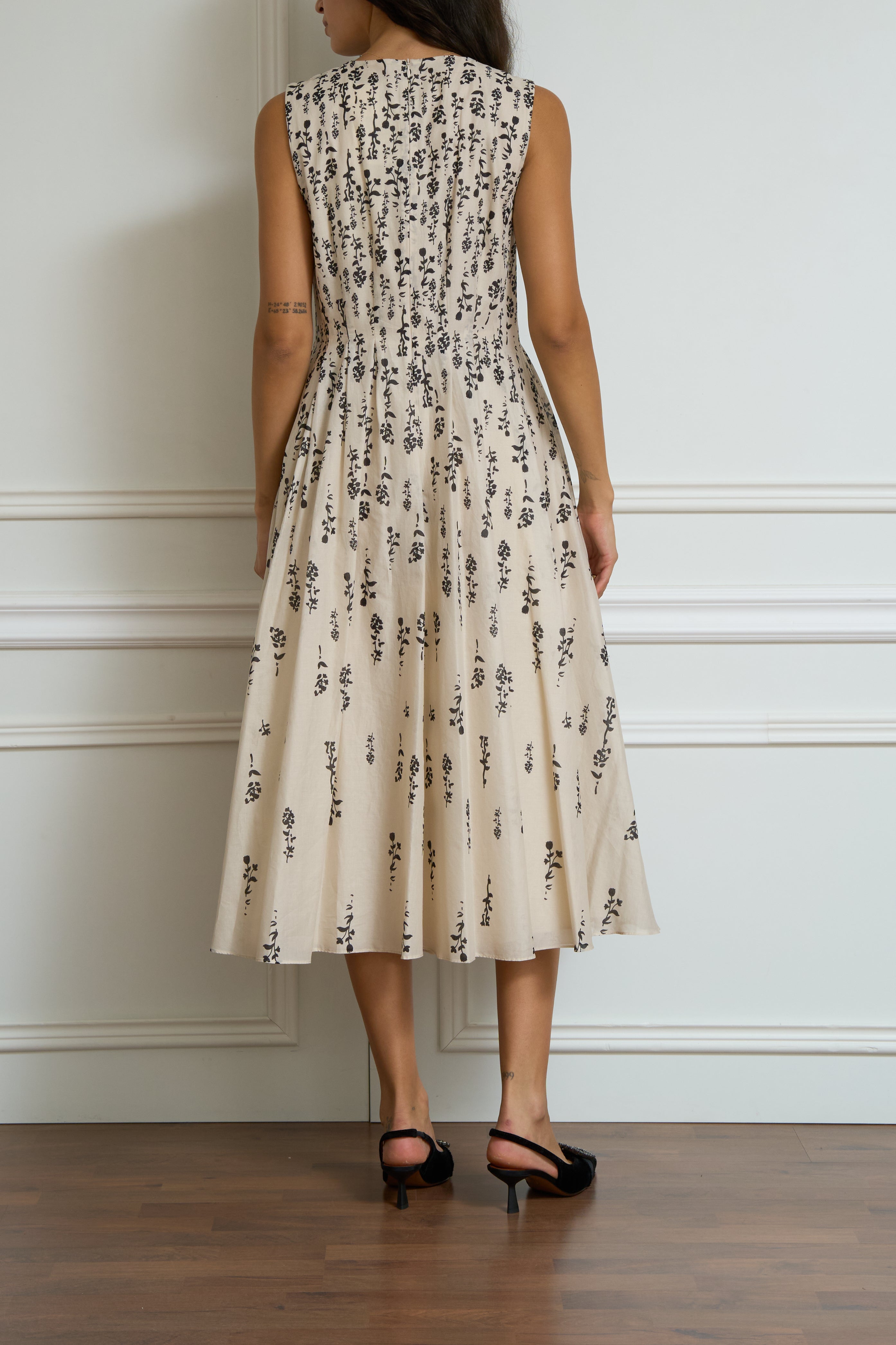 Printed cream cotton voile dress