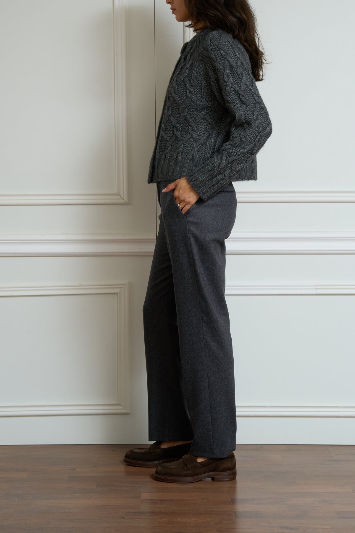 Zopfstrickjacke in grau