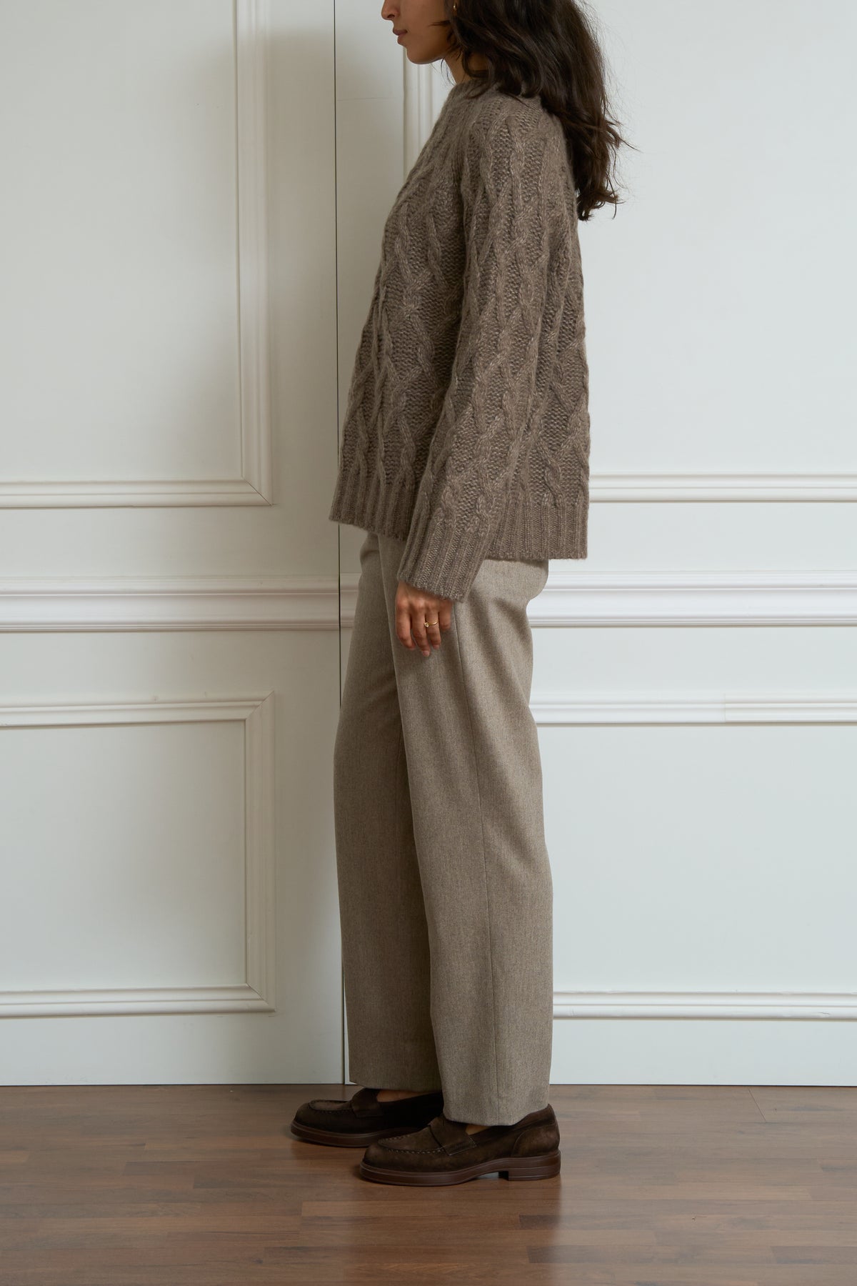 Zopfpullover in taupe