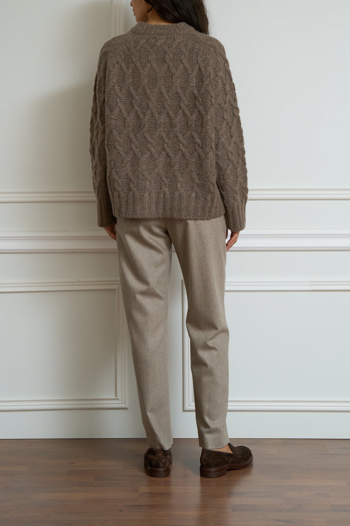 Zopfpullover in taupe