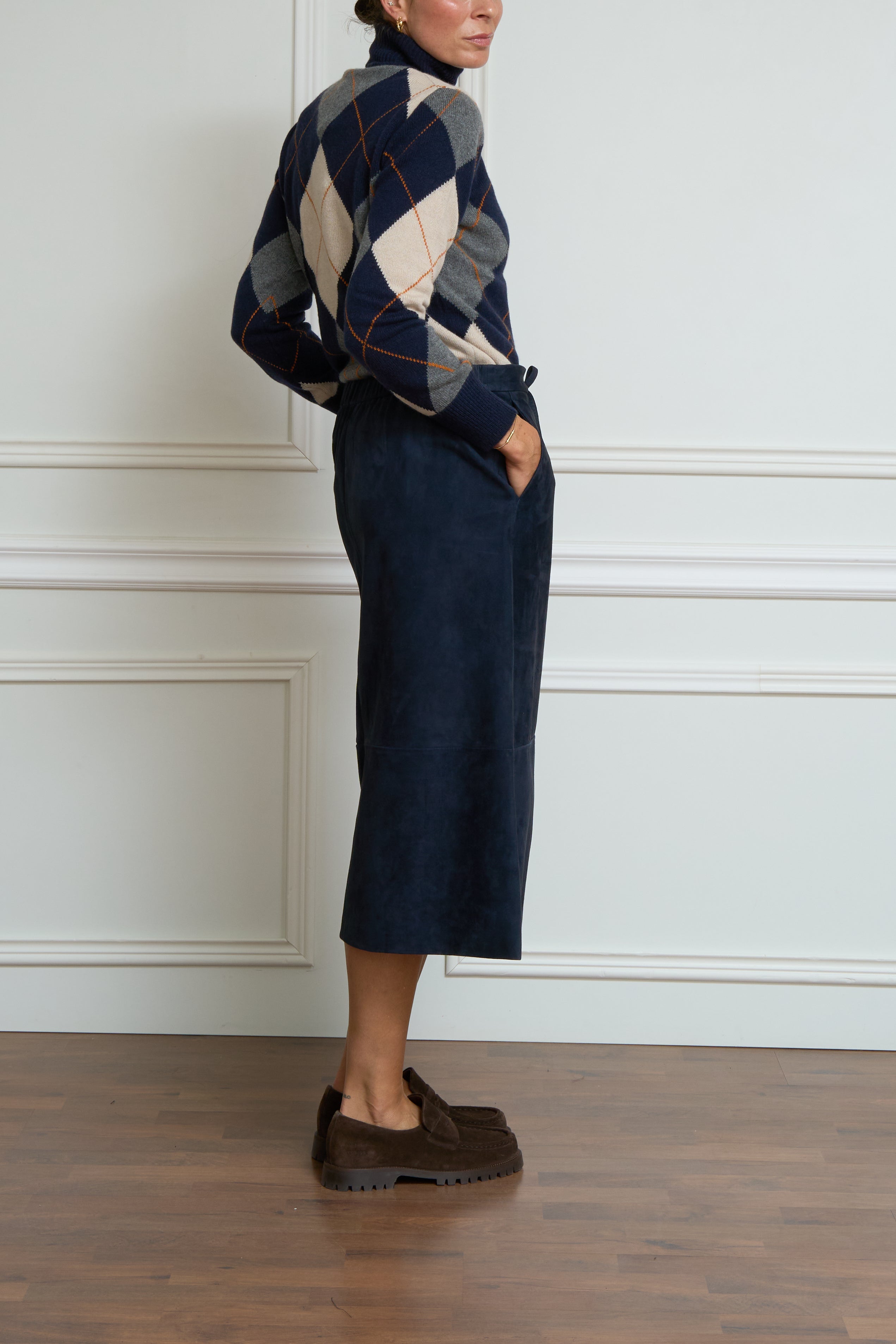 Gemusterter Kaschmirpullover in blau