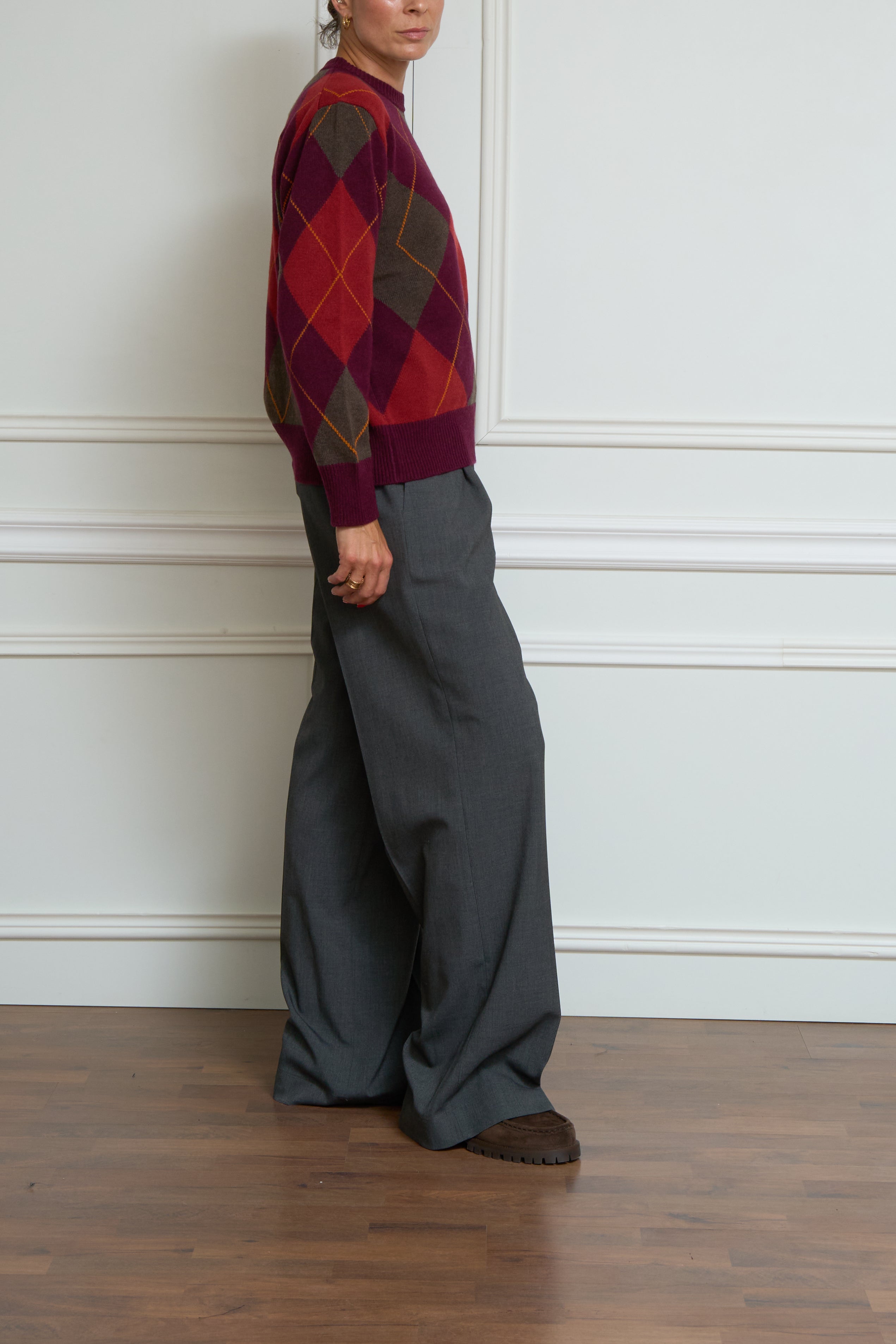 Gemusterter Kaschmirpullover in bordeaux