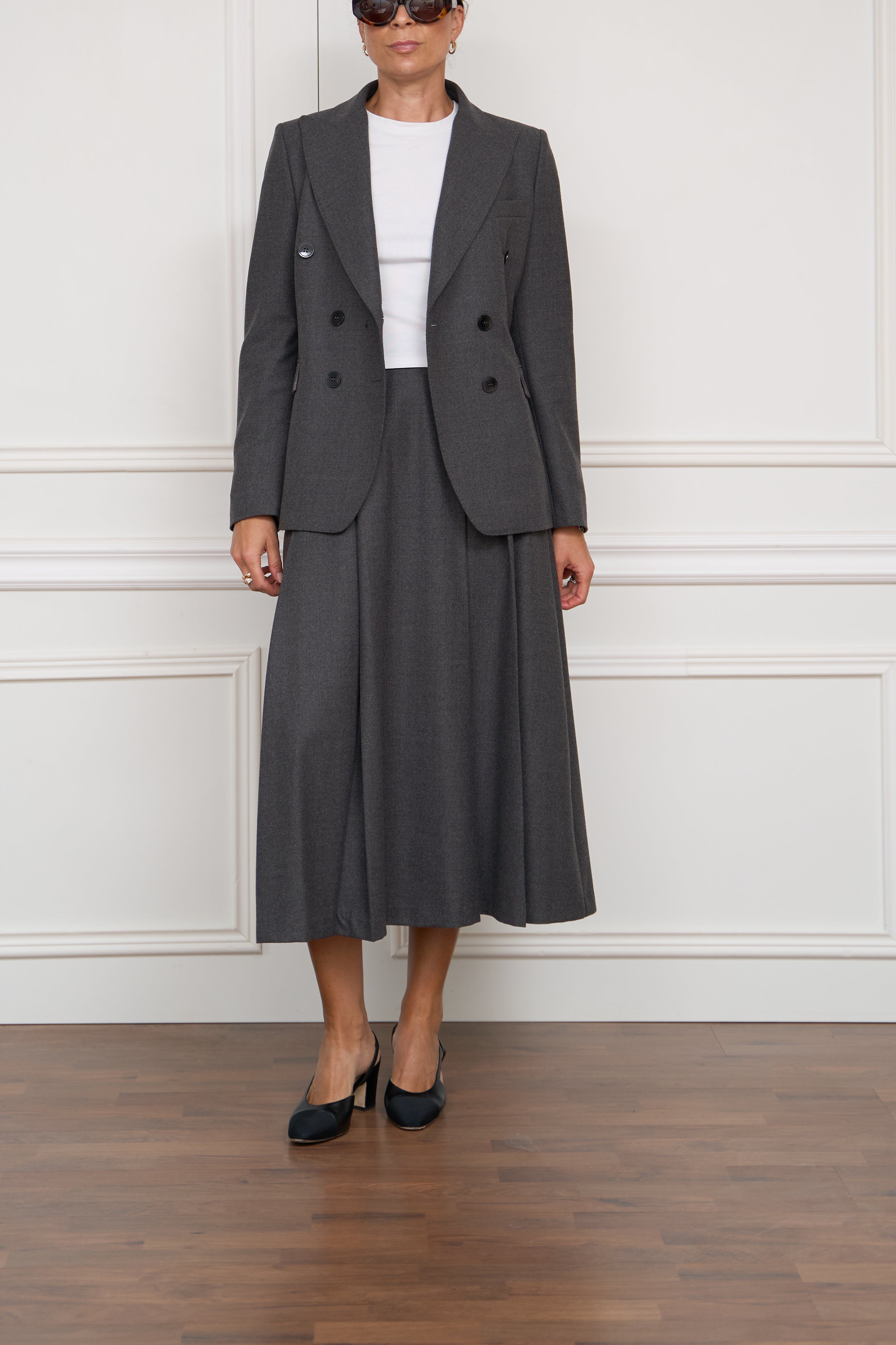 Straight trousers with button details in dark blue