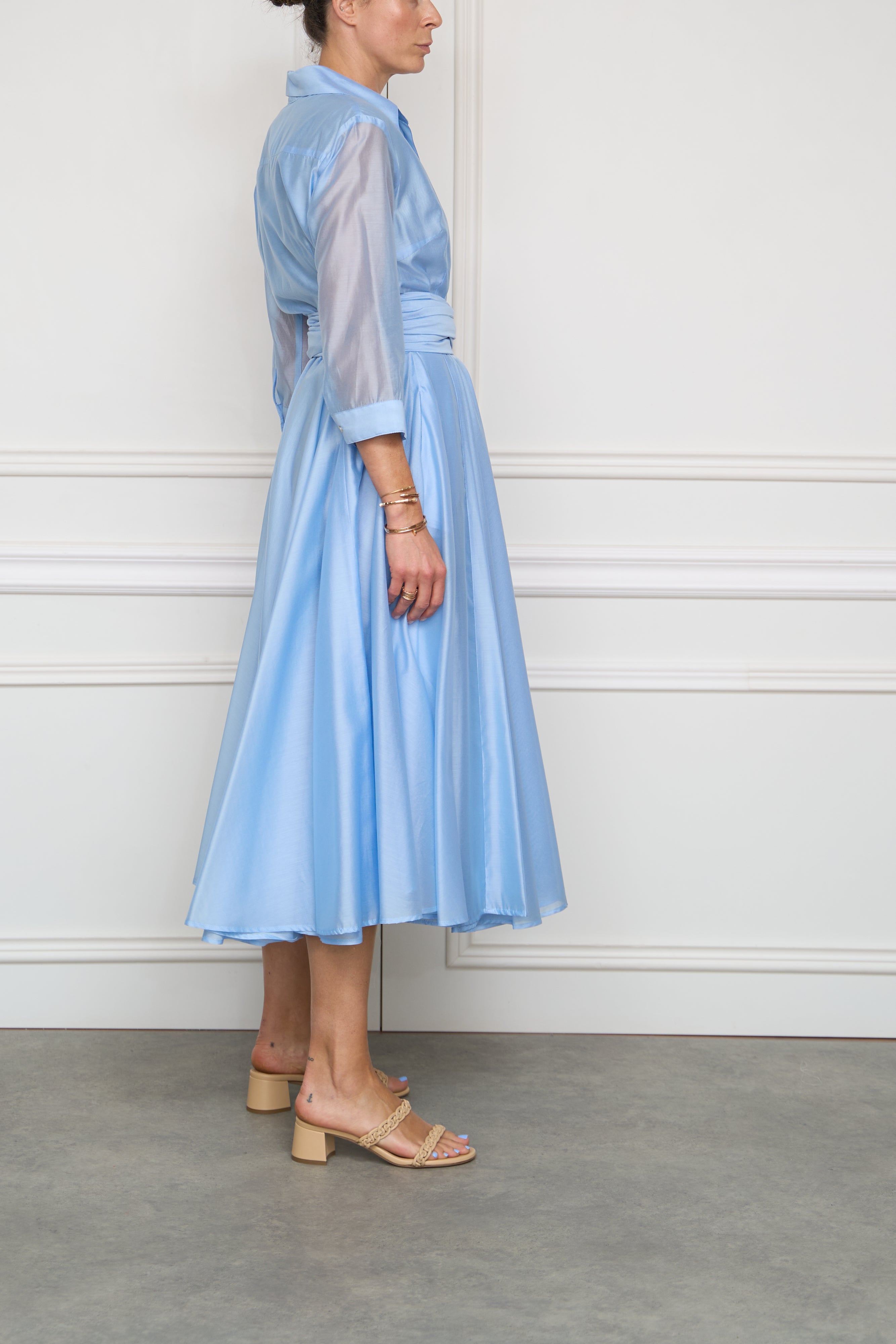 Midi dress with tie tail in yellow 