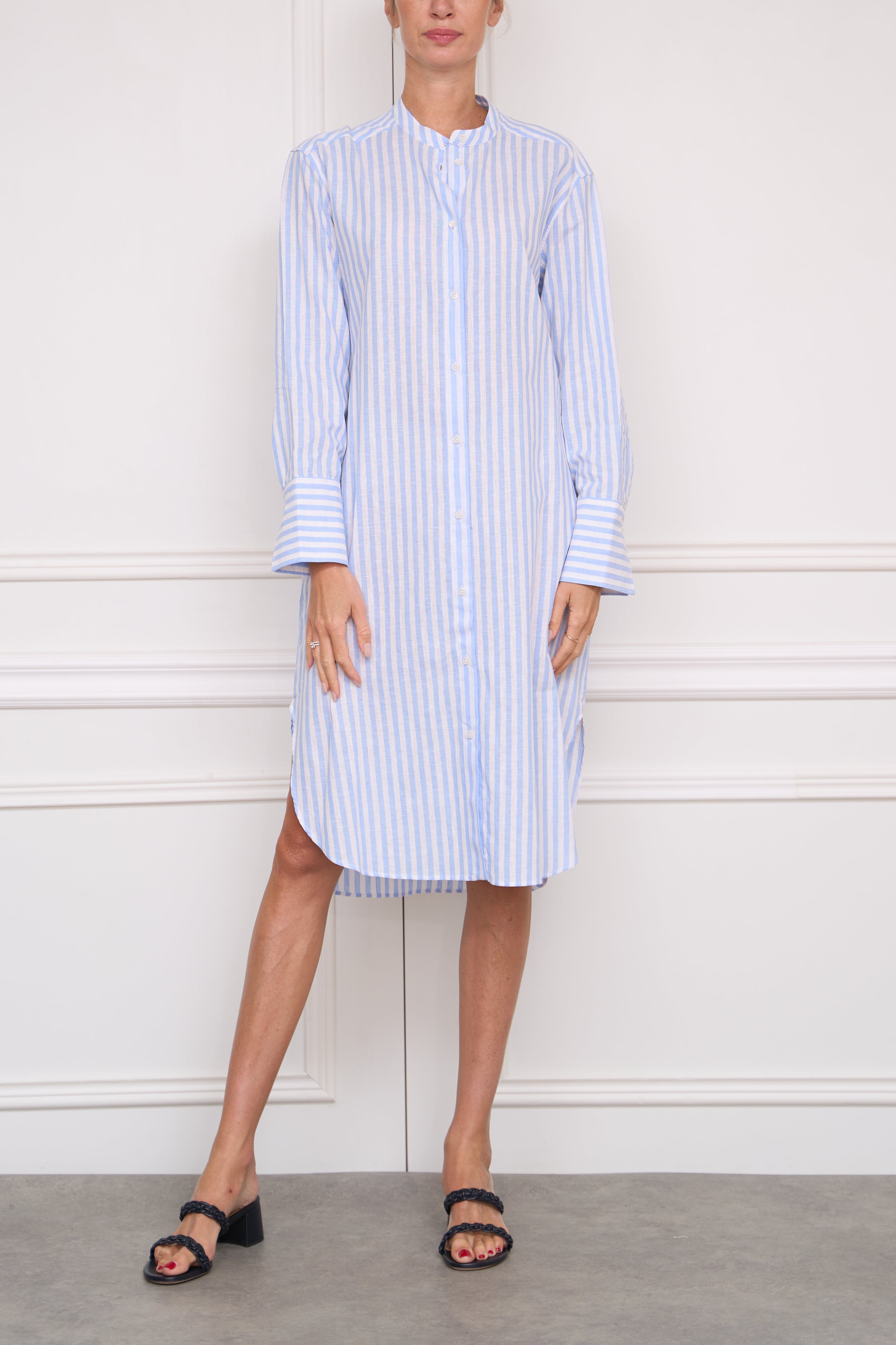 Gestreiftes Hemdkleid in hellblau/weiß