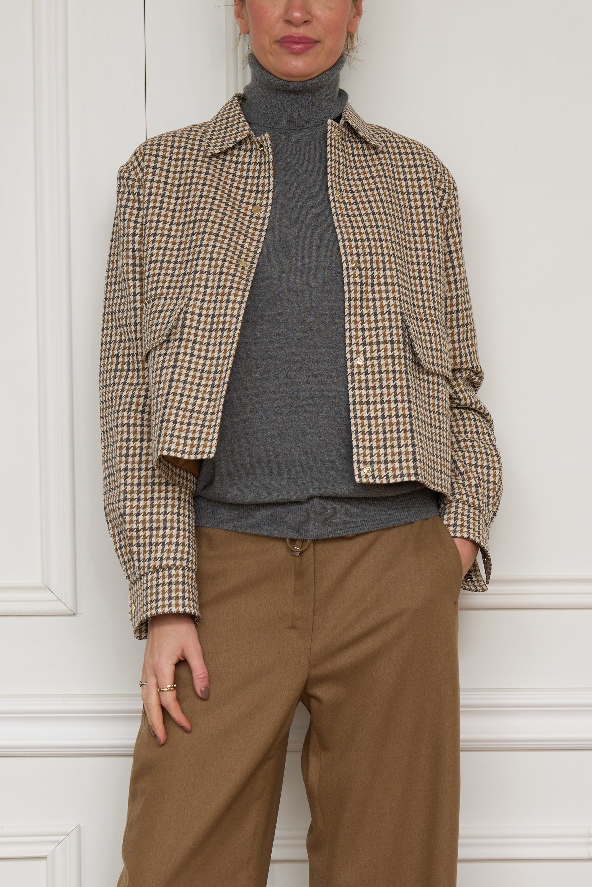 Hahnentritt-Jacke in beige