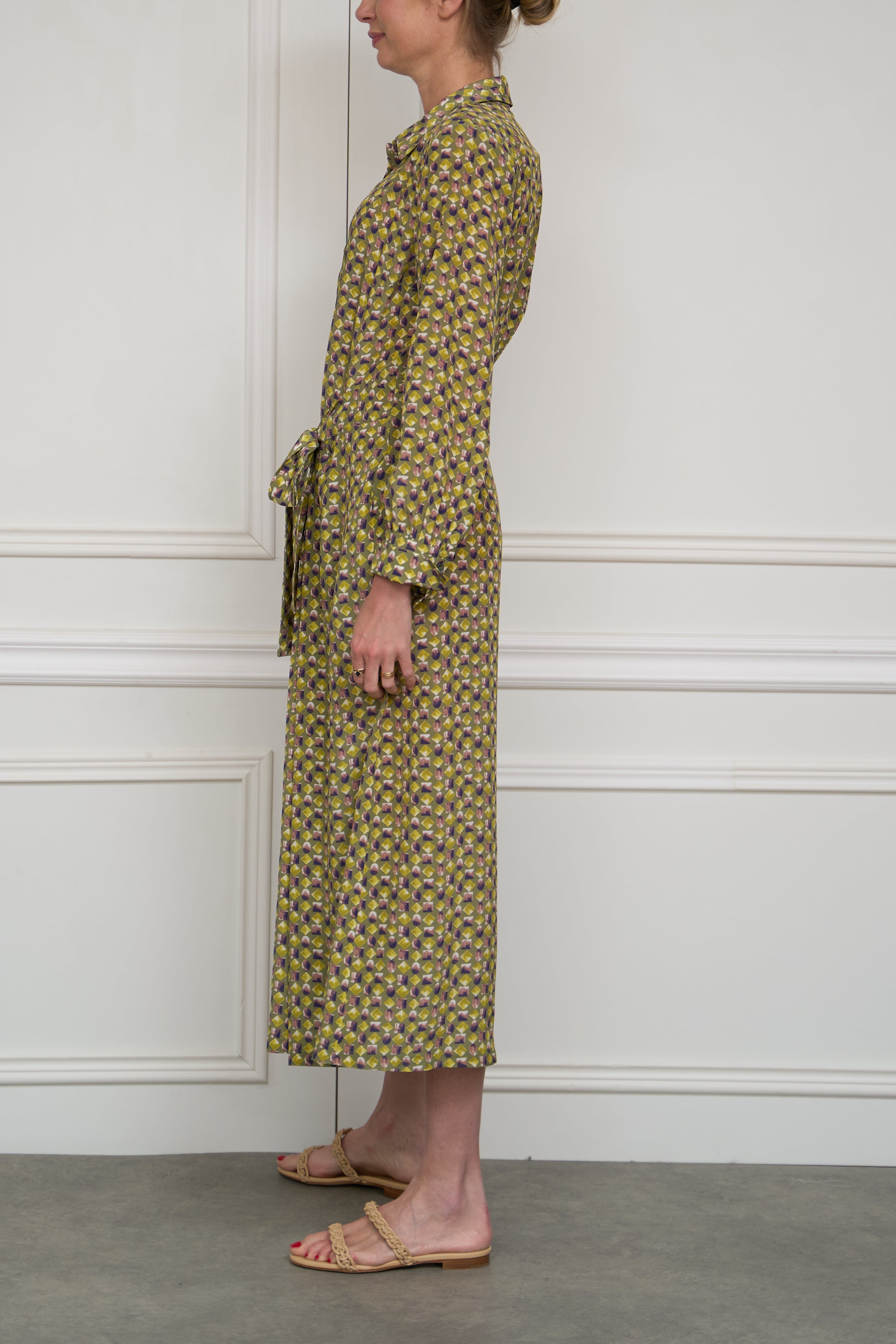 Midi dress with tie tail in yellow 