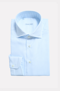 blue and white checkered shirt