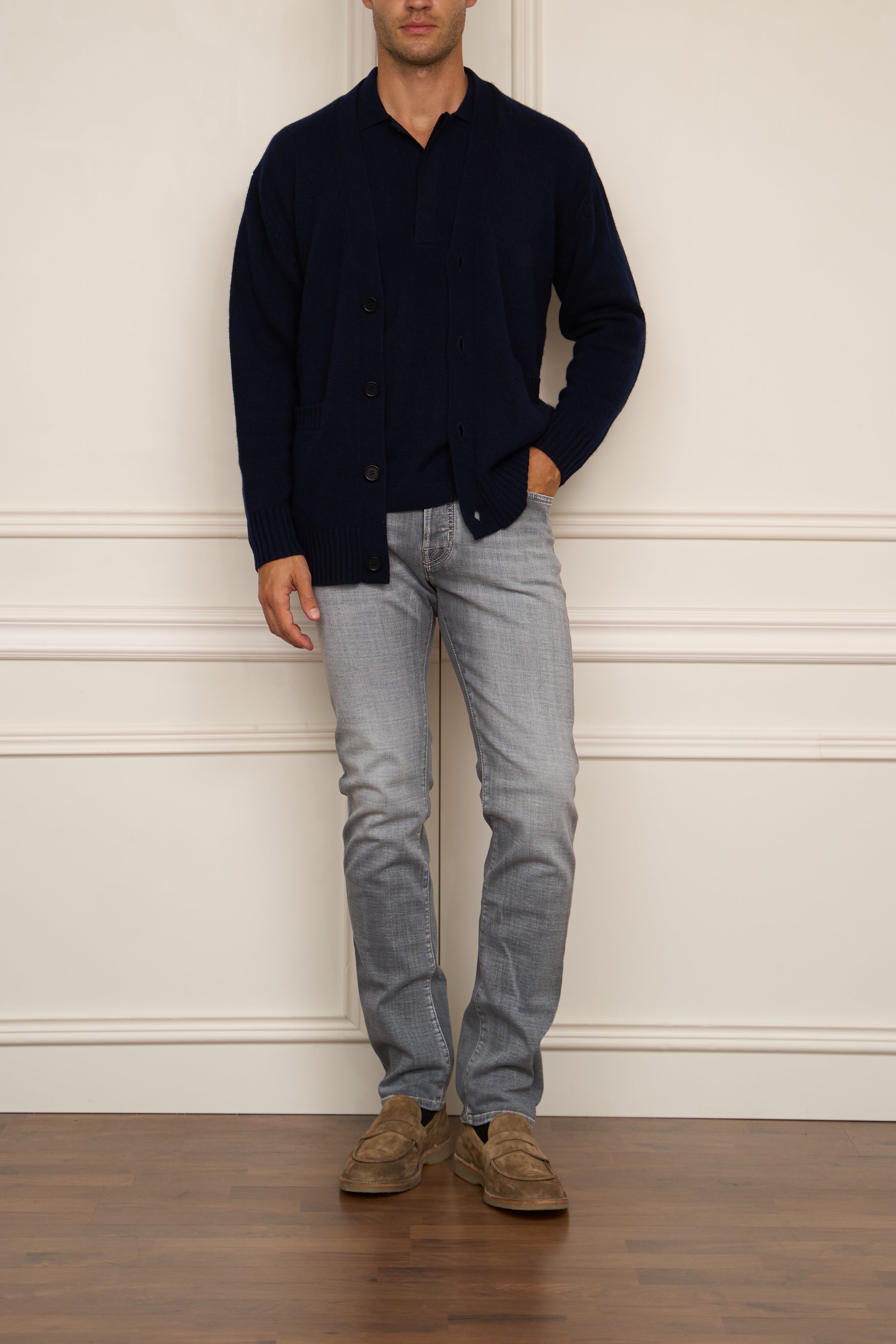 grobe Strickjacke in navy