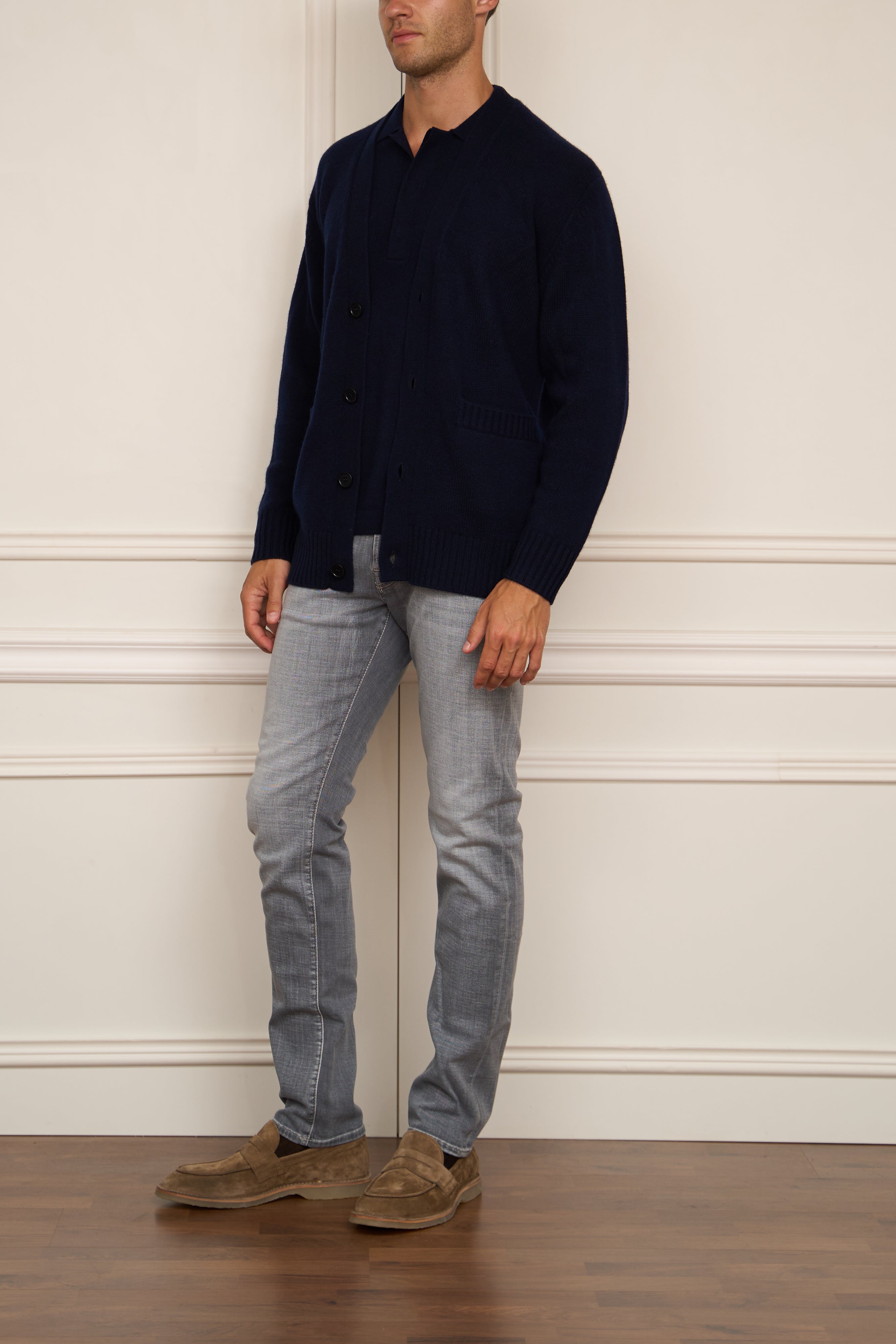 grobe Strickjacke in navy