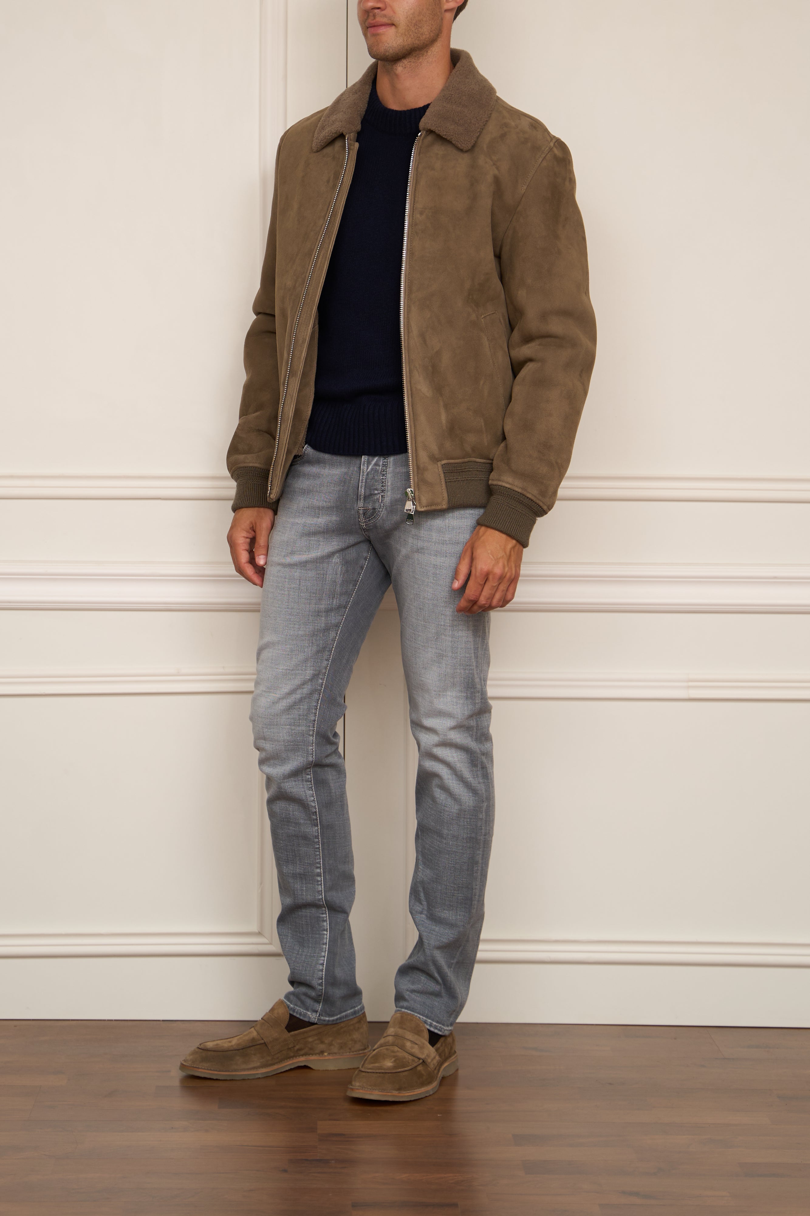 Leather blouson in khaki