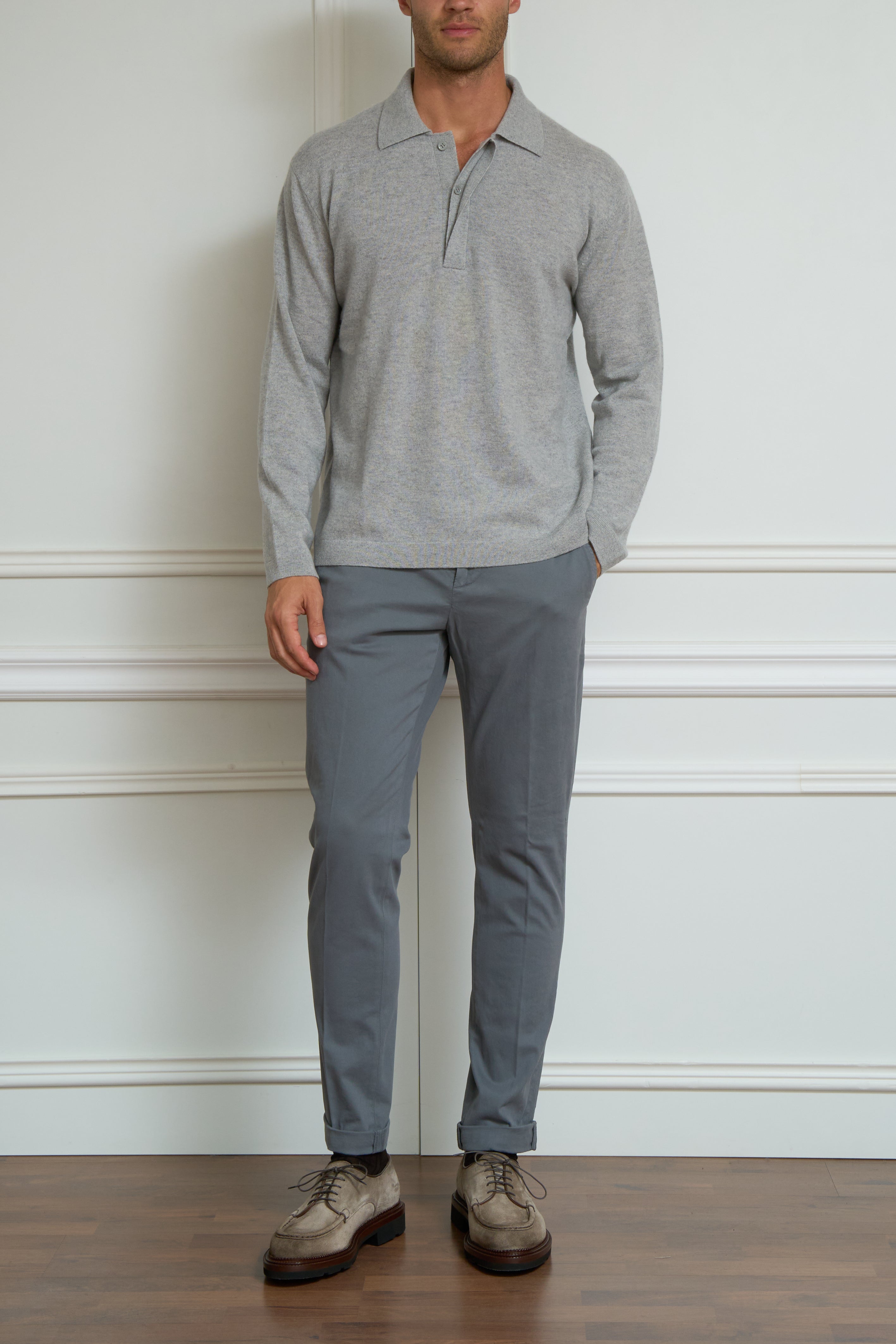 Knitted polo shirt in grey