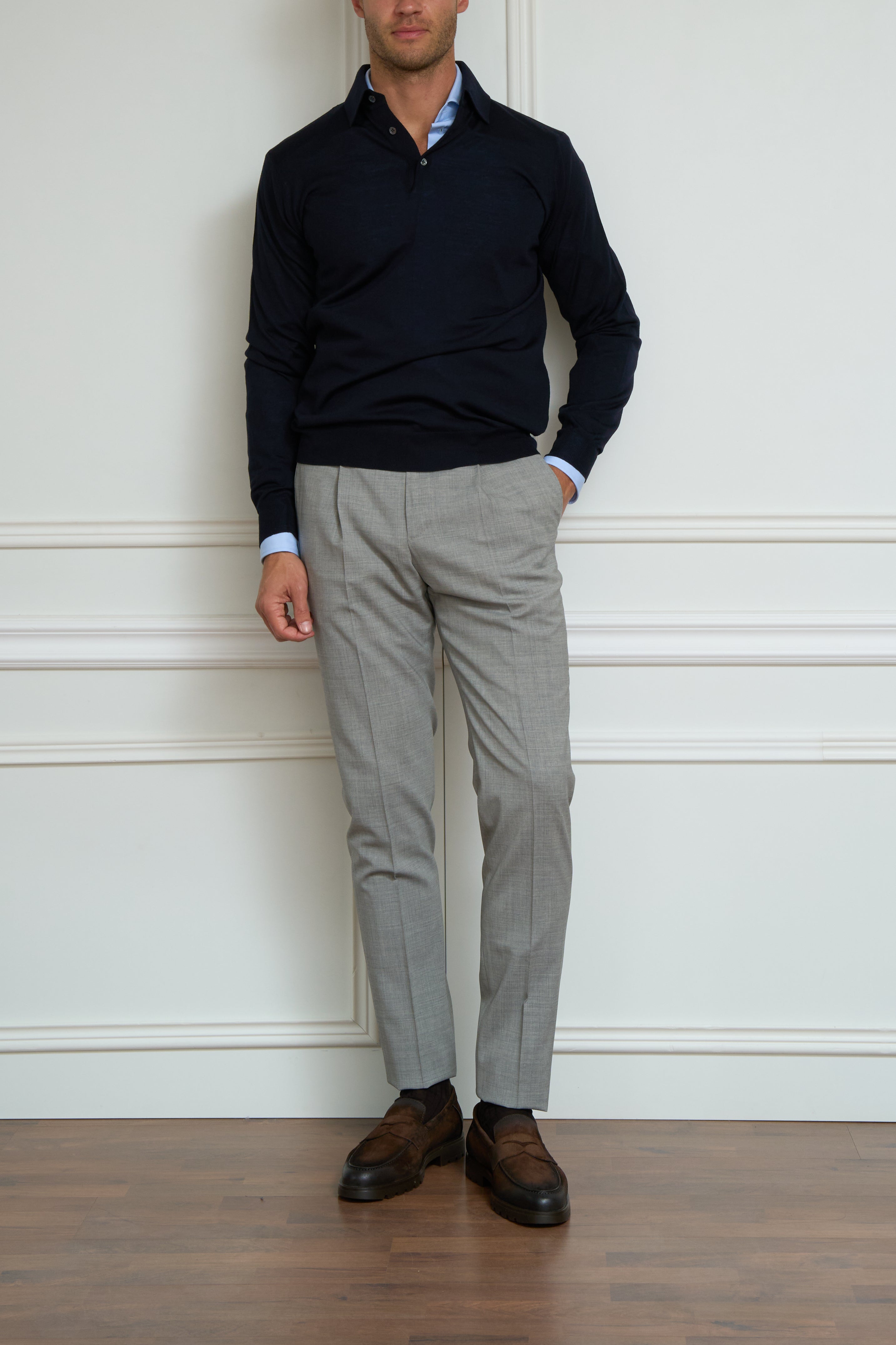 Langarm Polo in marine