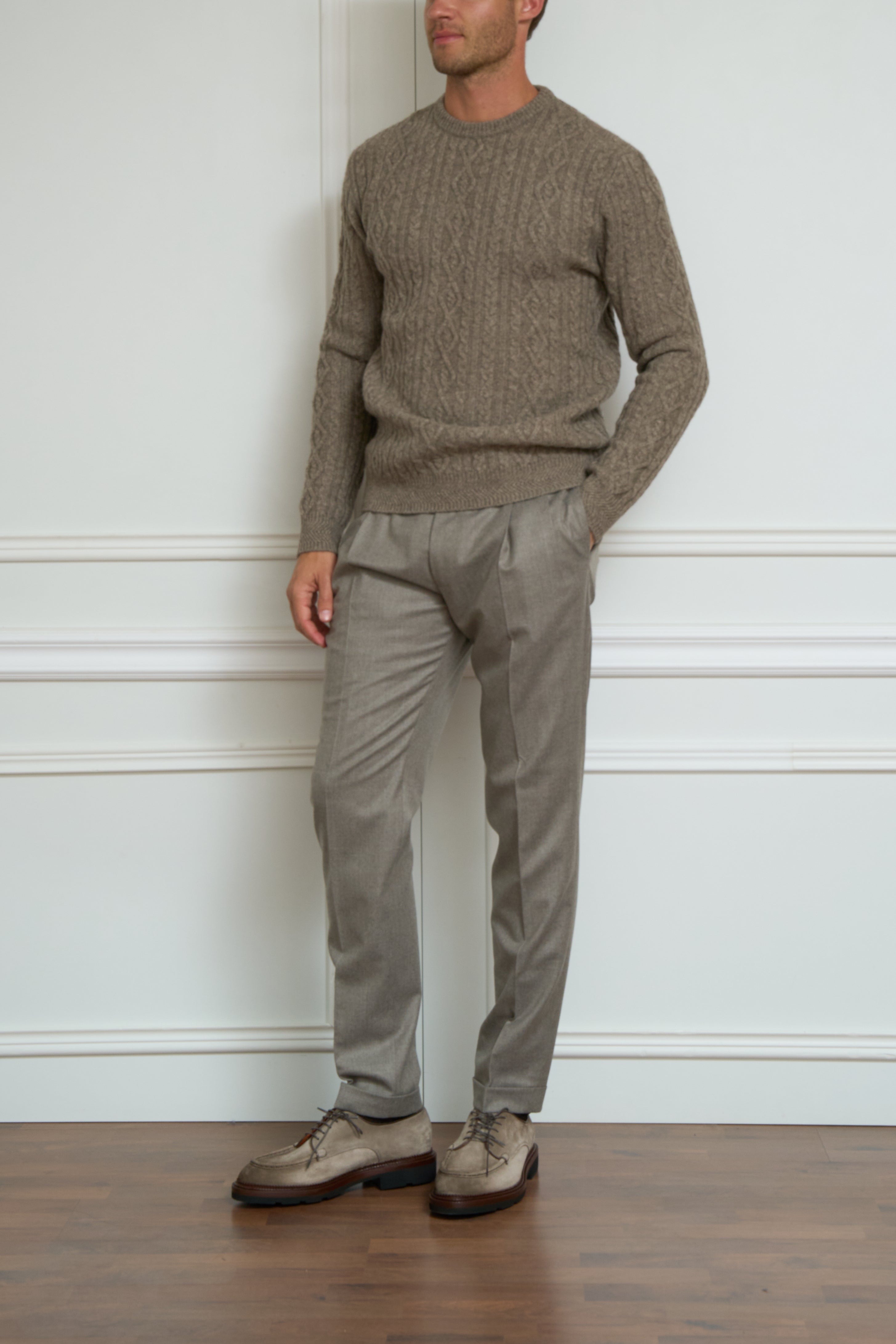 Taupe cable knit sweater