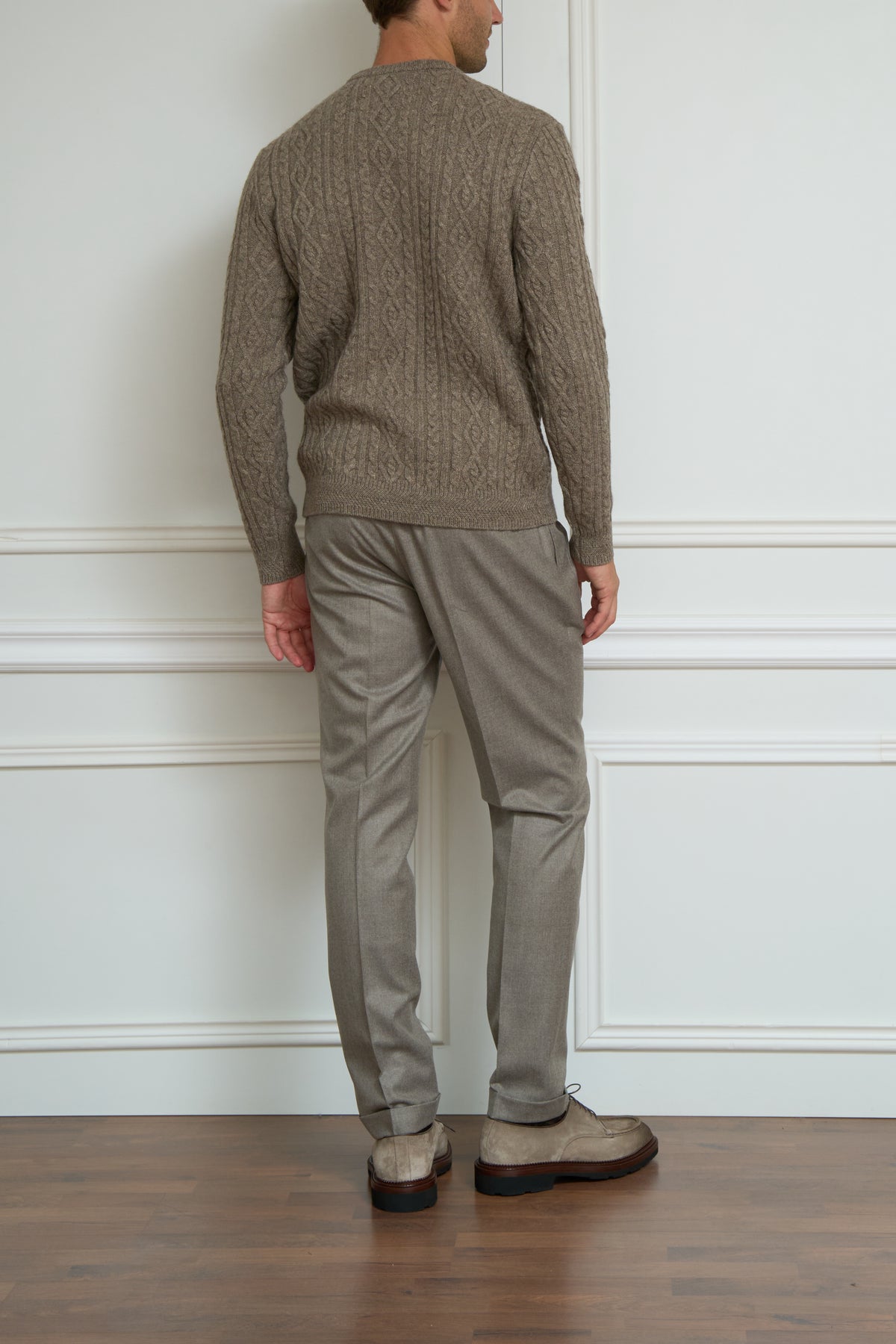 Zopfstrickpullover in taupe