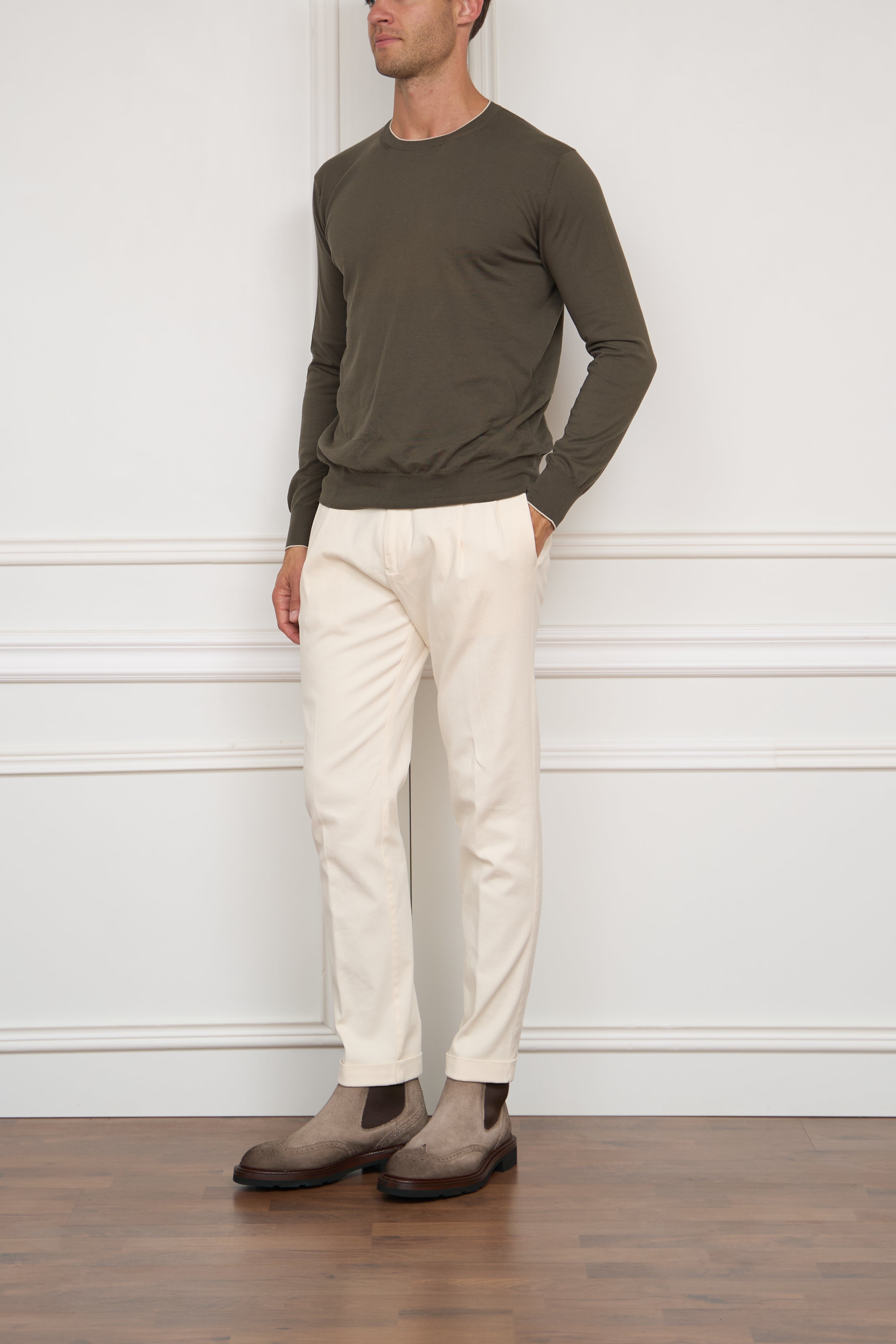 Baumwoll-Pullover in olive