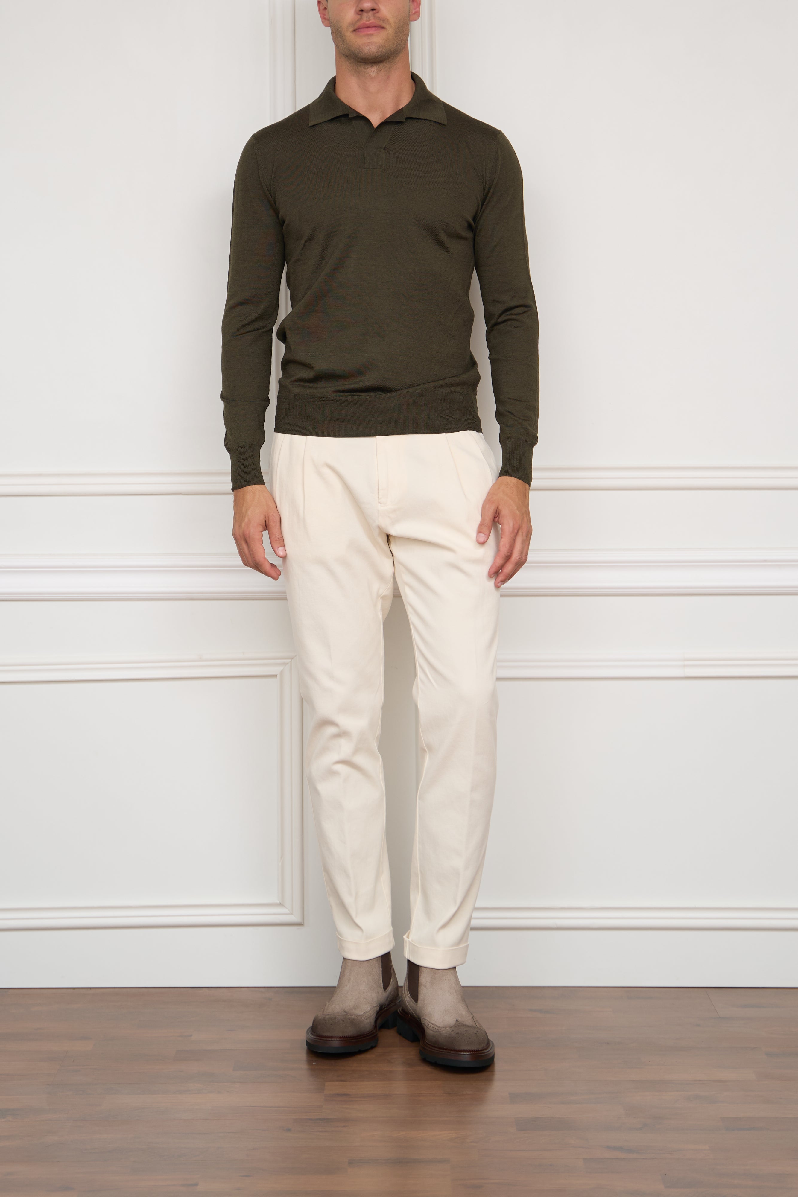 Merino-Polo in olive