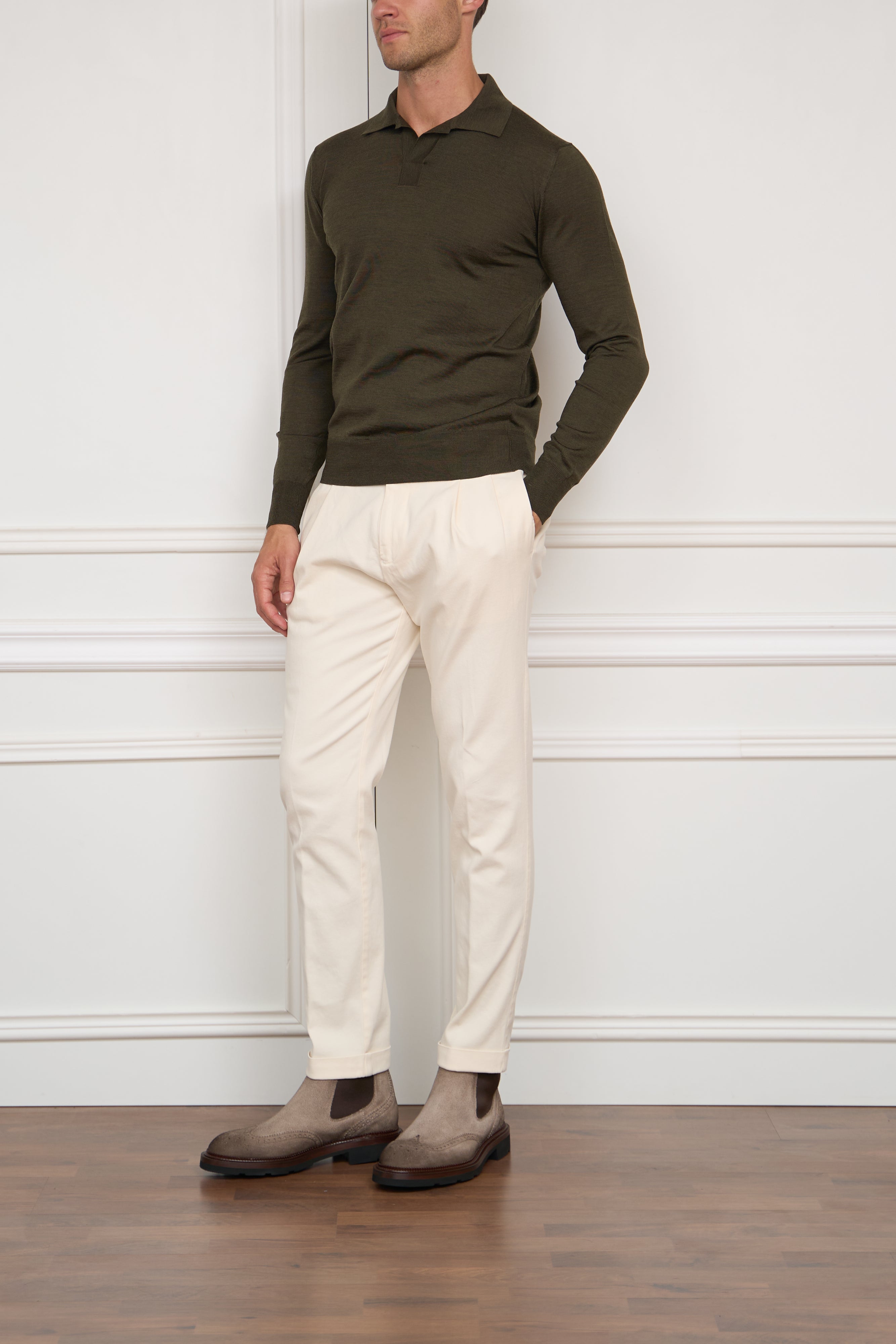 Merino-Polo in olive
