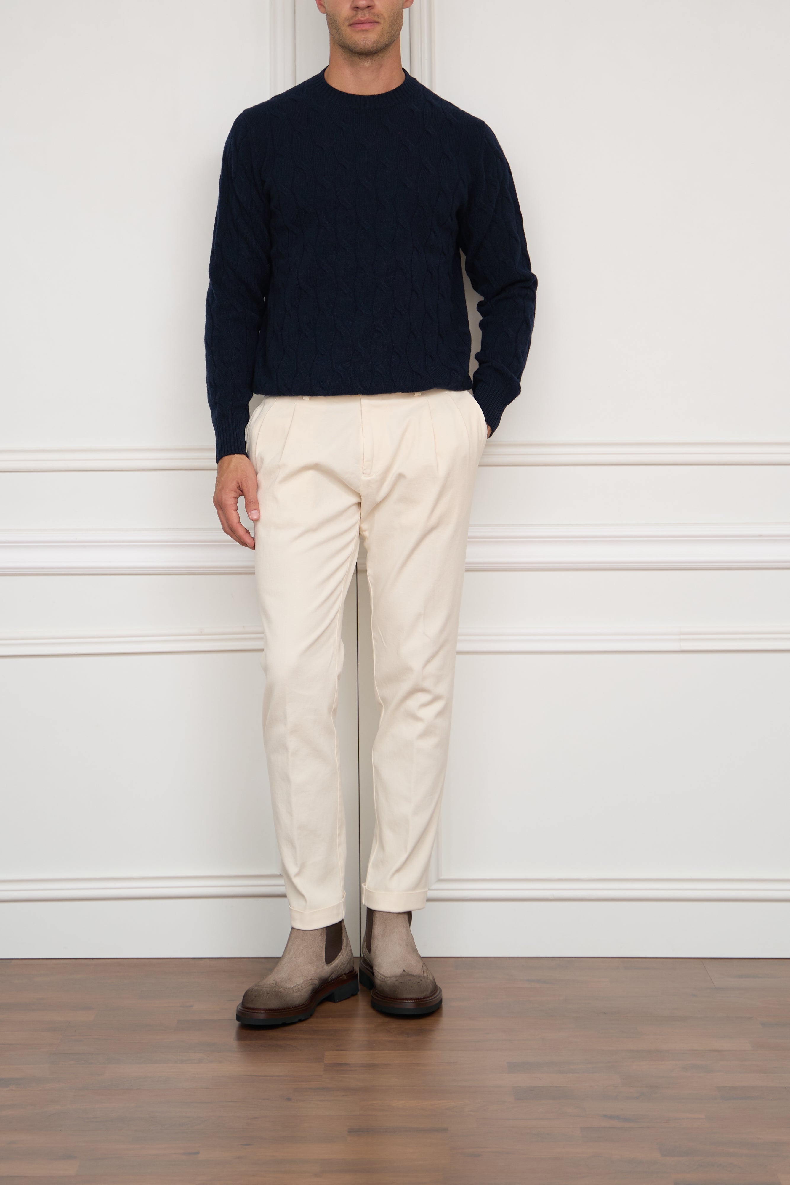 Kaschmir-Baumwollhose in creme