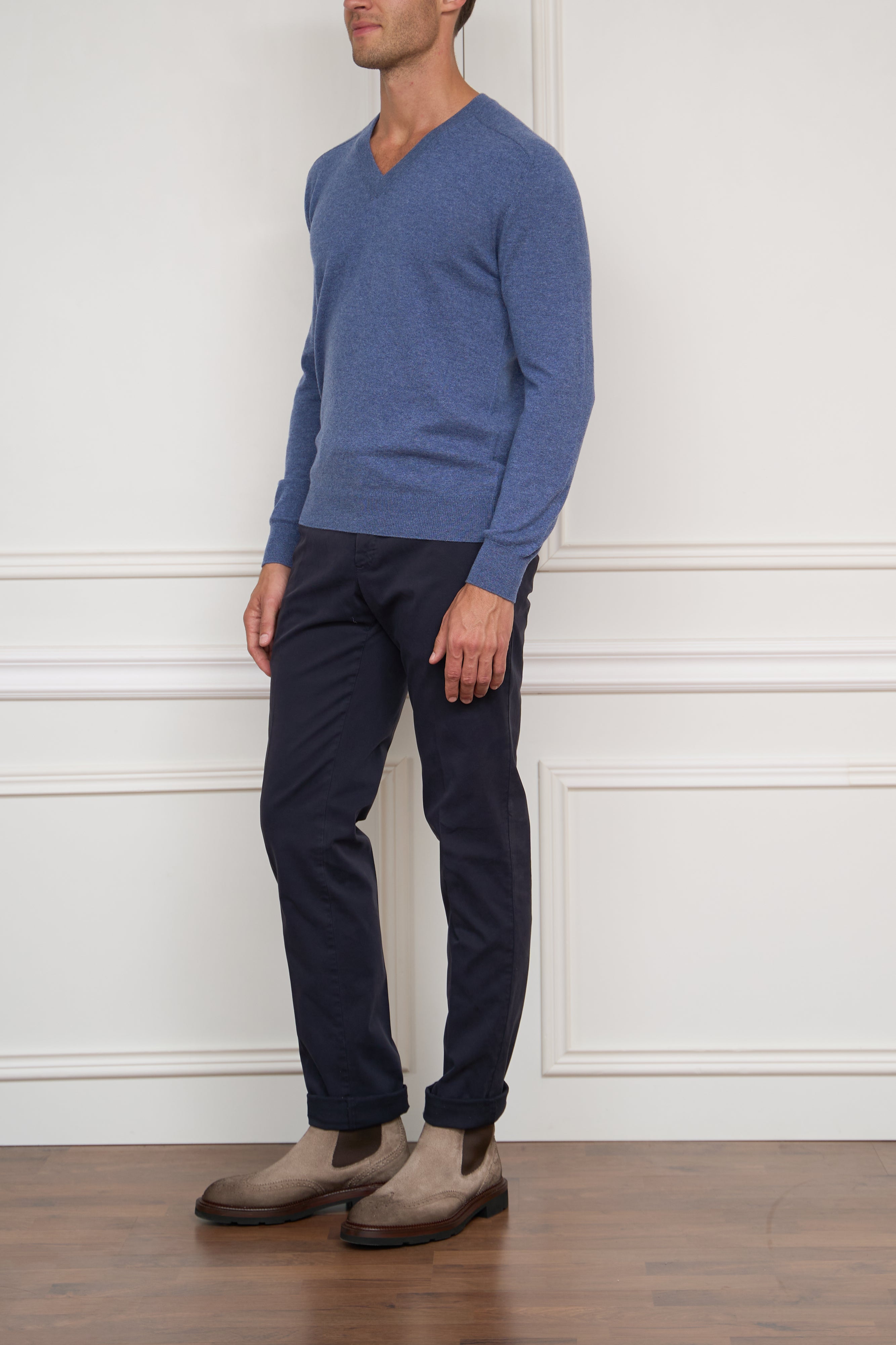 Kaschmir Pullover in blau meliert