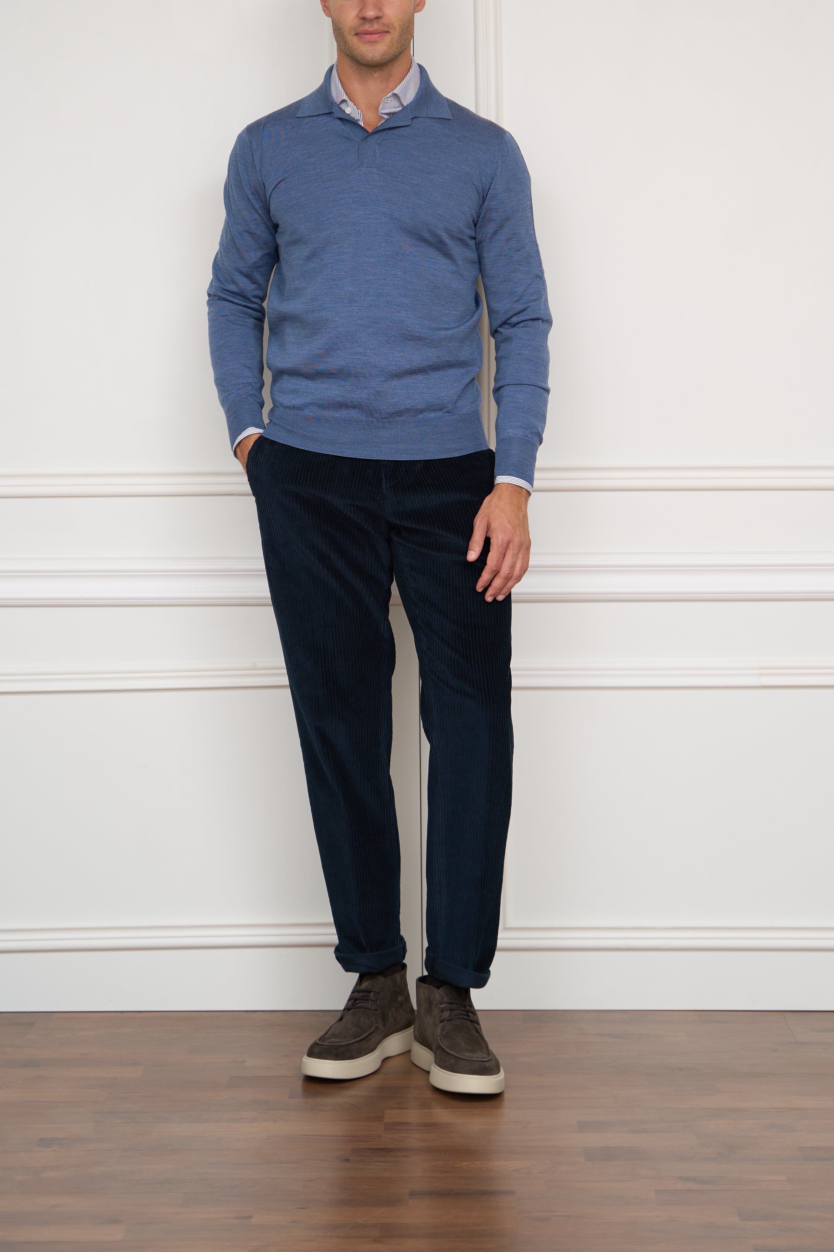 Merino-Polo in hellblau
