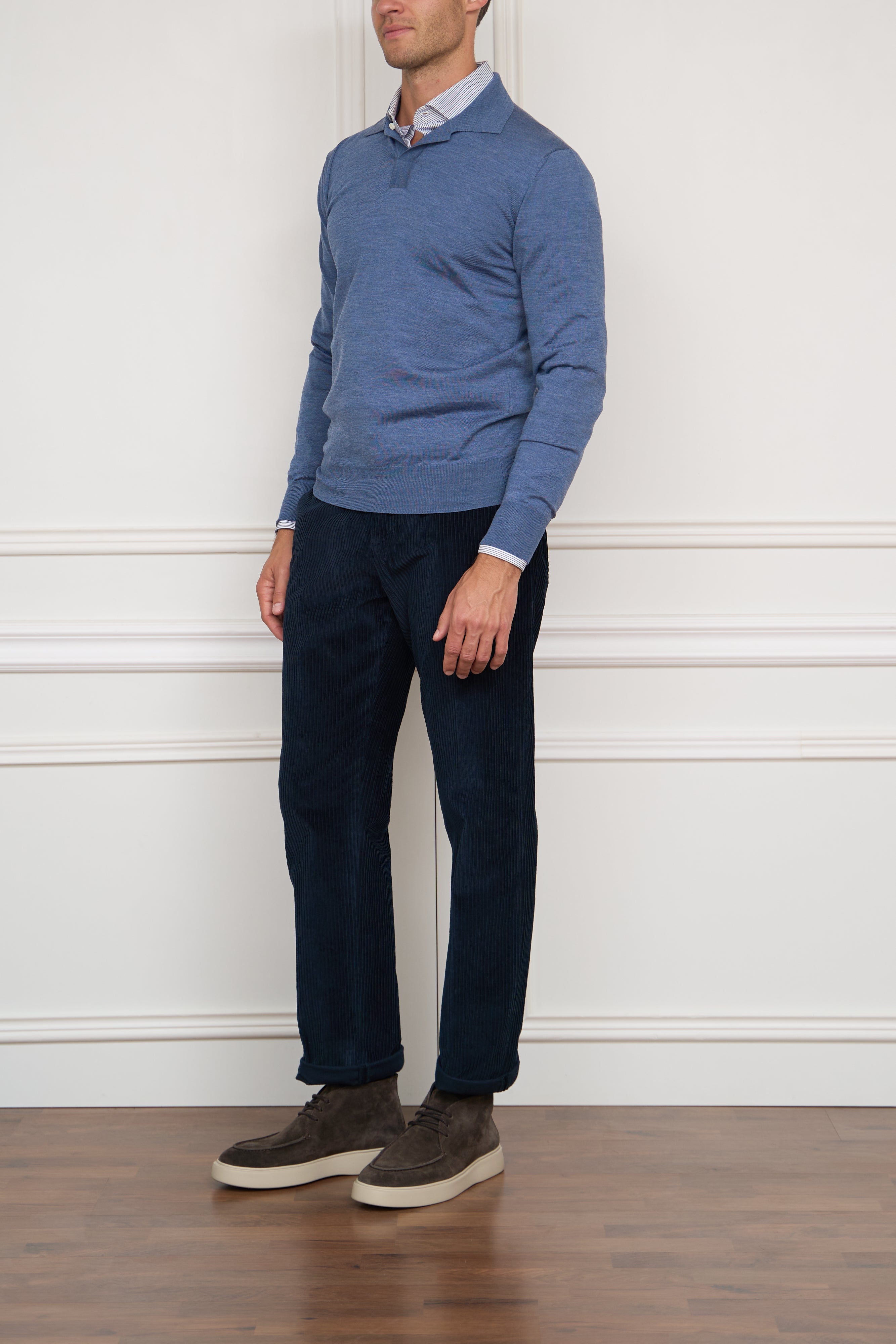 Merino-Polo in hellblau