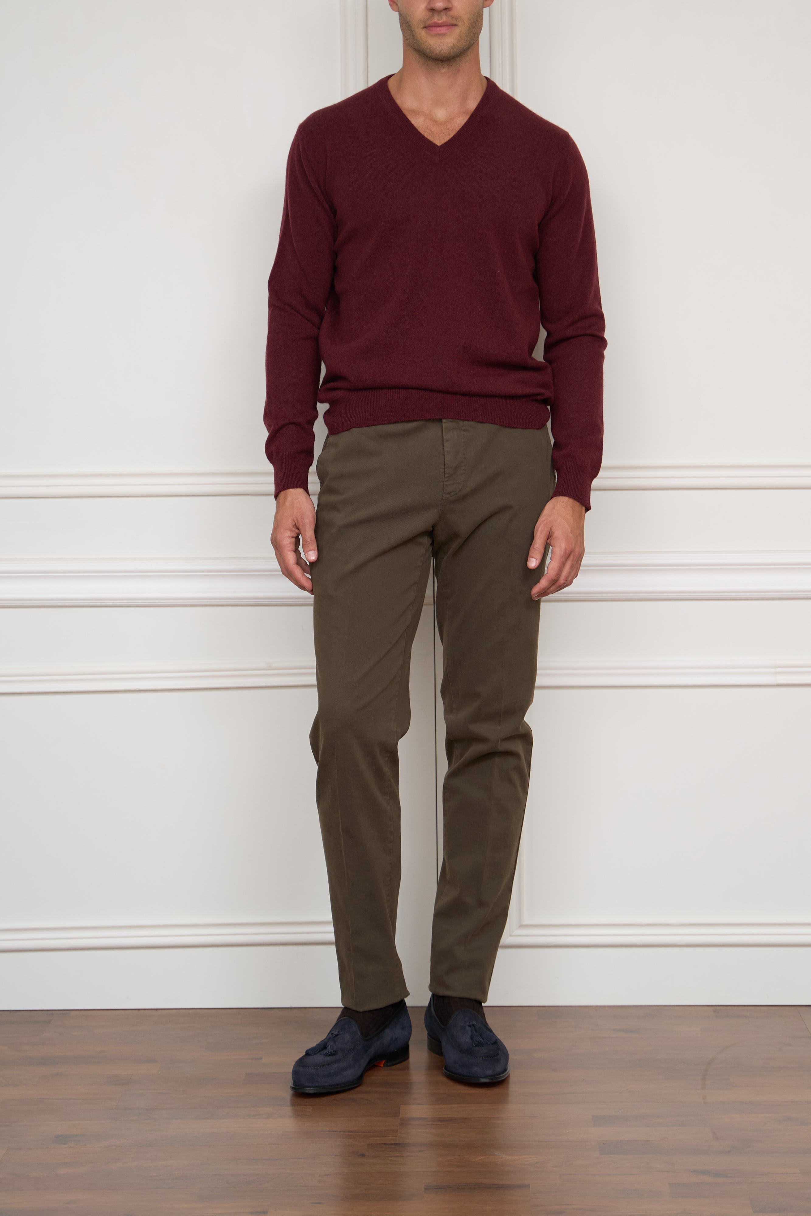 Kaschmir V-Pullover in bordeaux