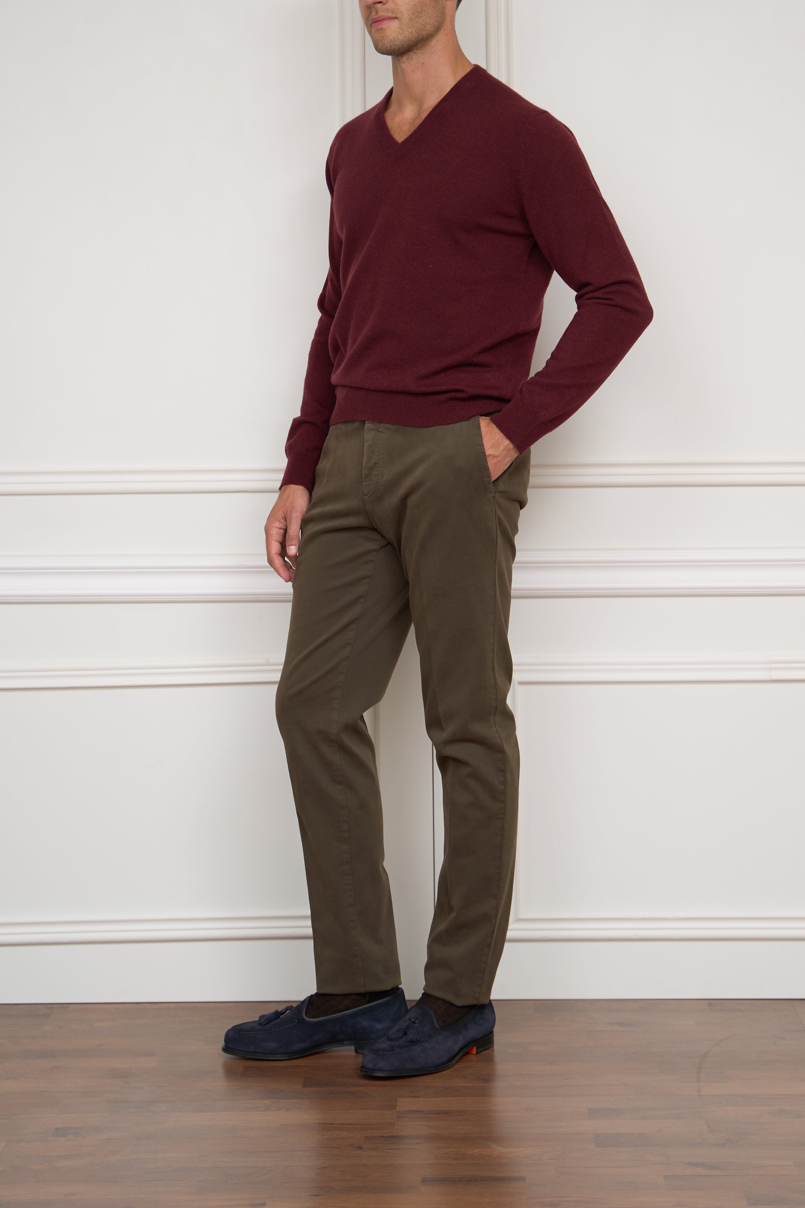 Kaschmir V-Pullover in bordeaux