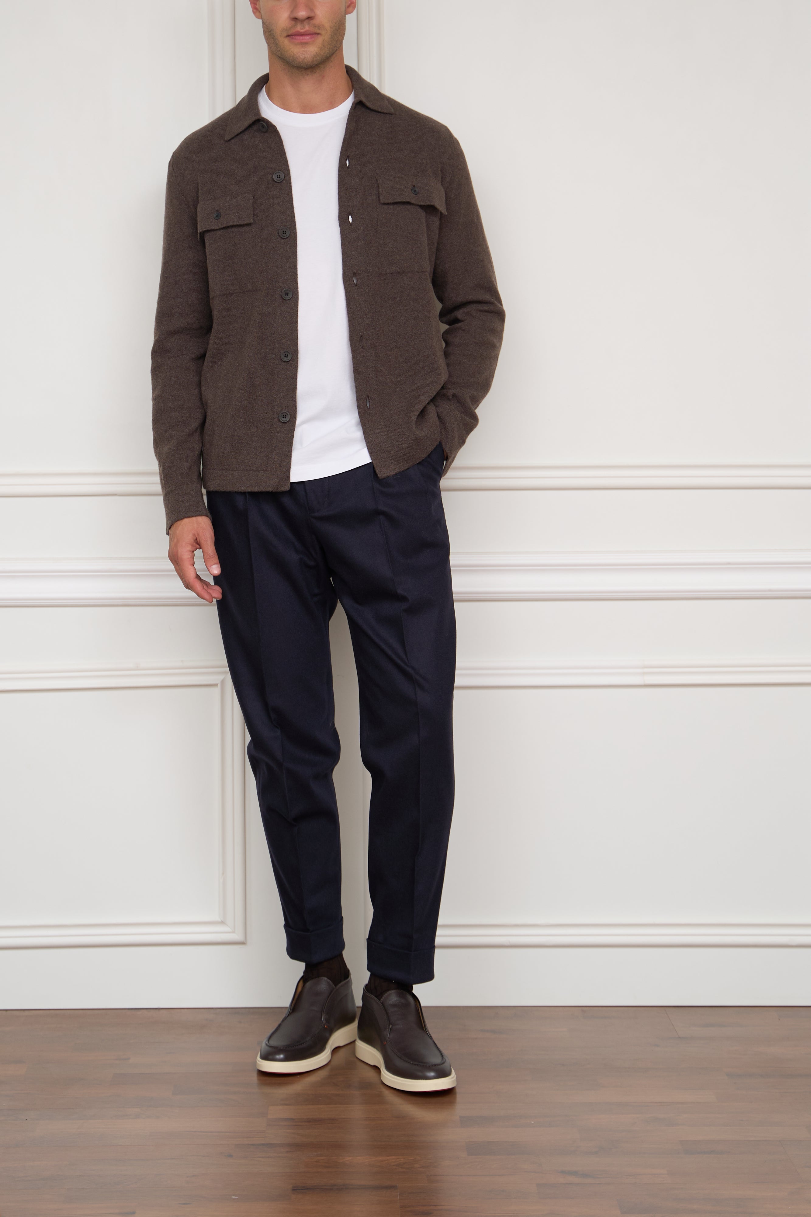 Strick-Kaschmir-Overshirt in braun