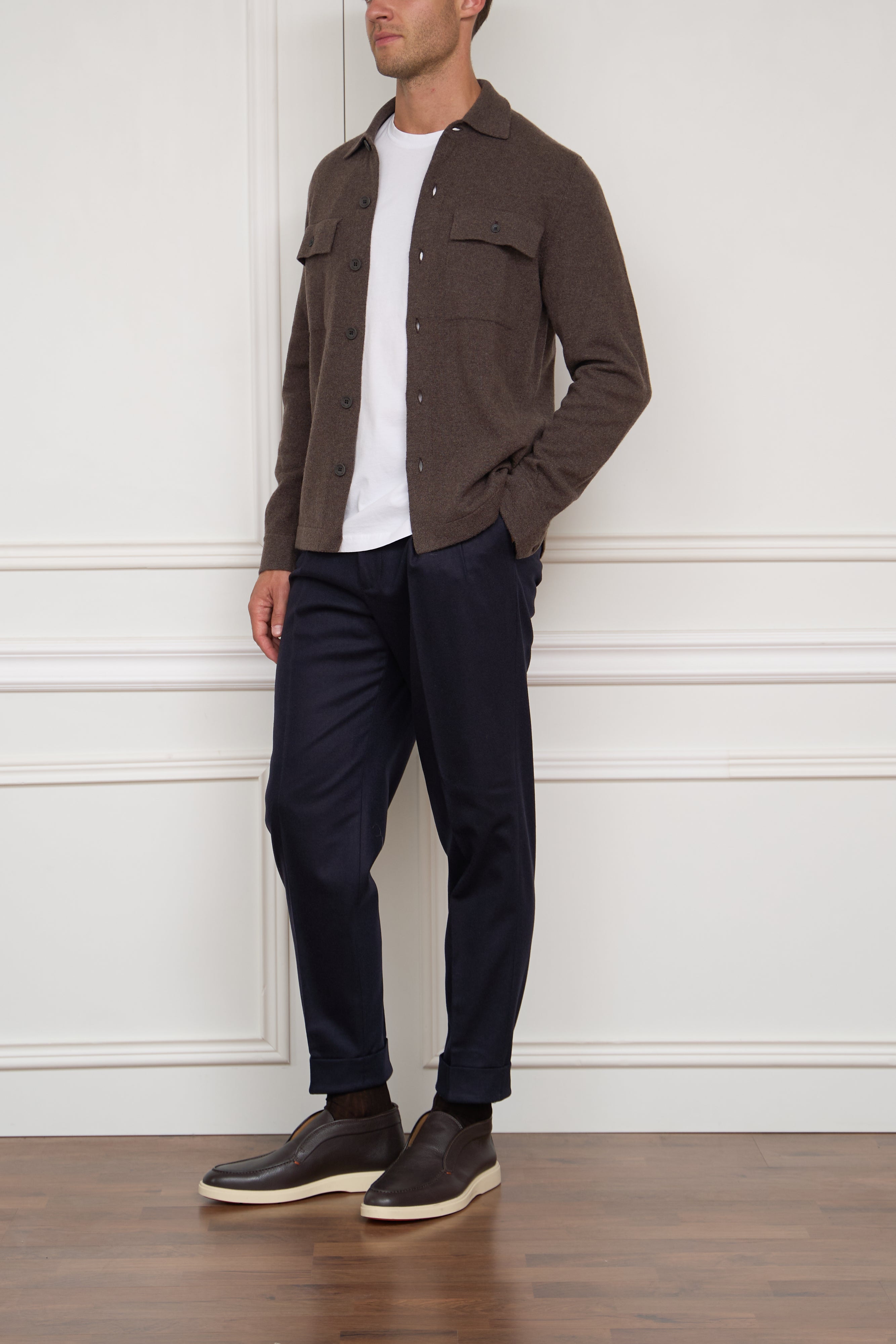 Strick-Kaschmir-Overshirt in braun