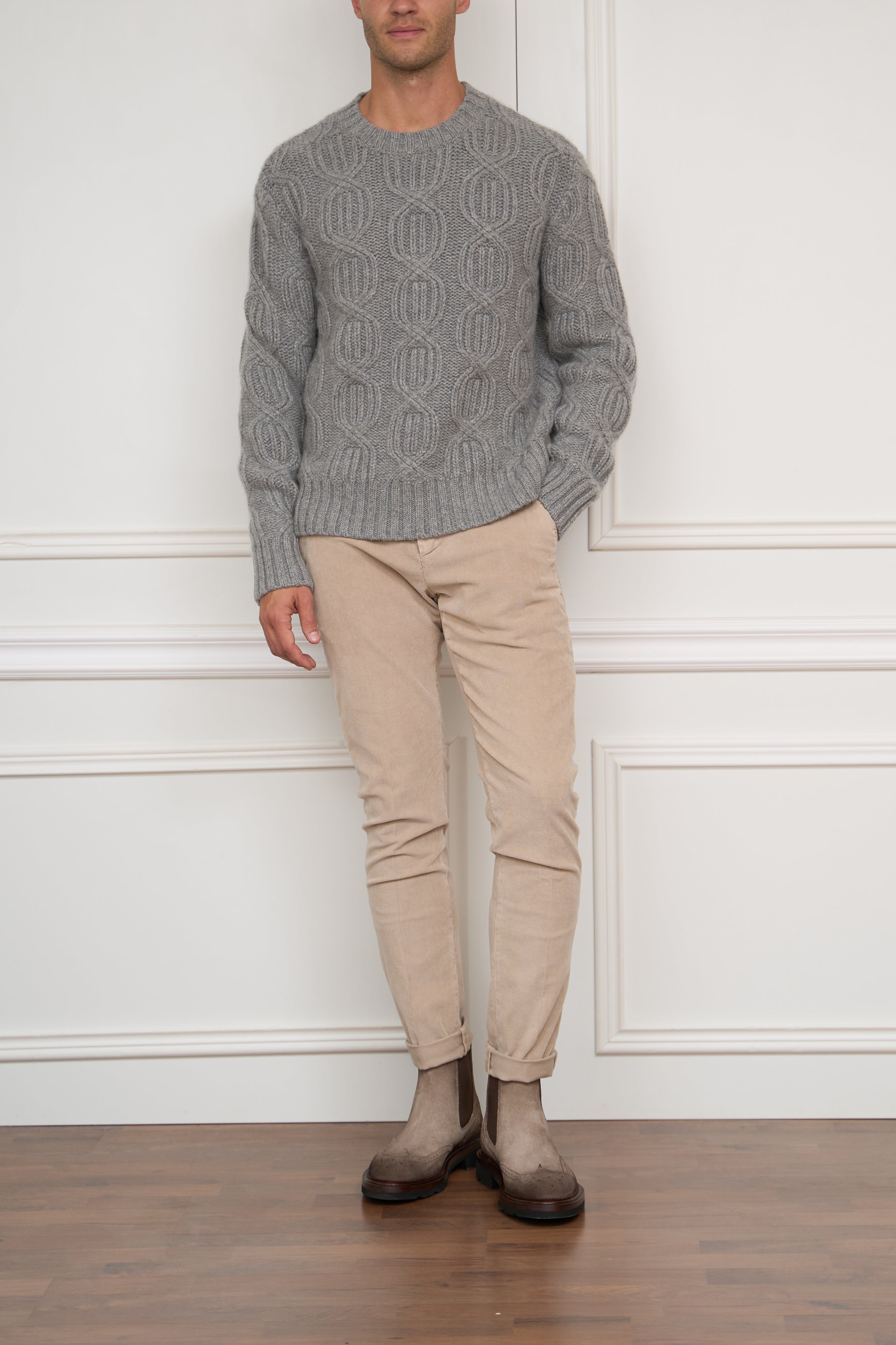 Kaschmir Zopf-Pullover in grau