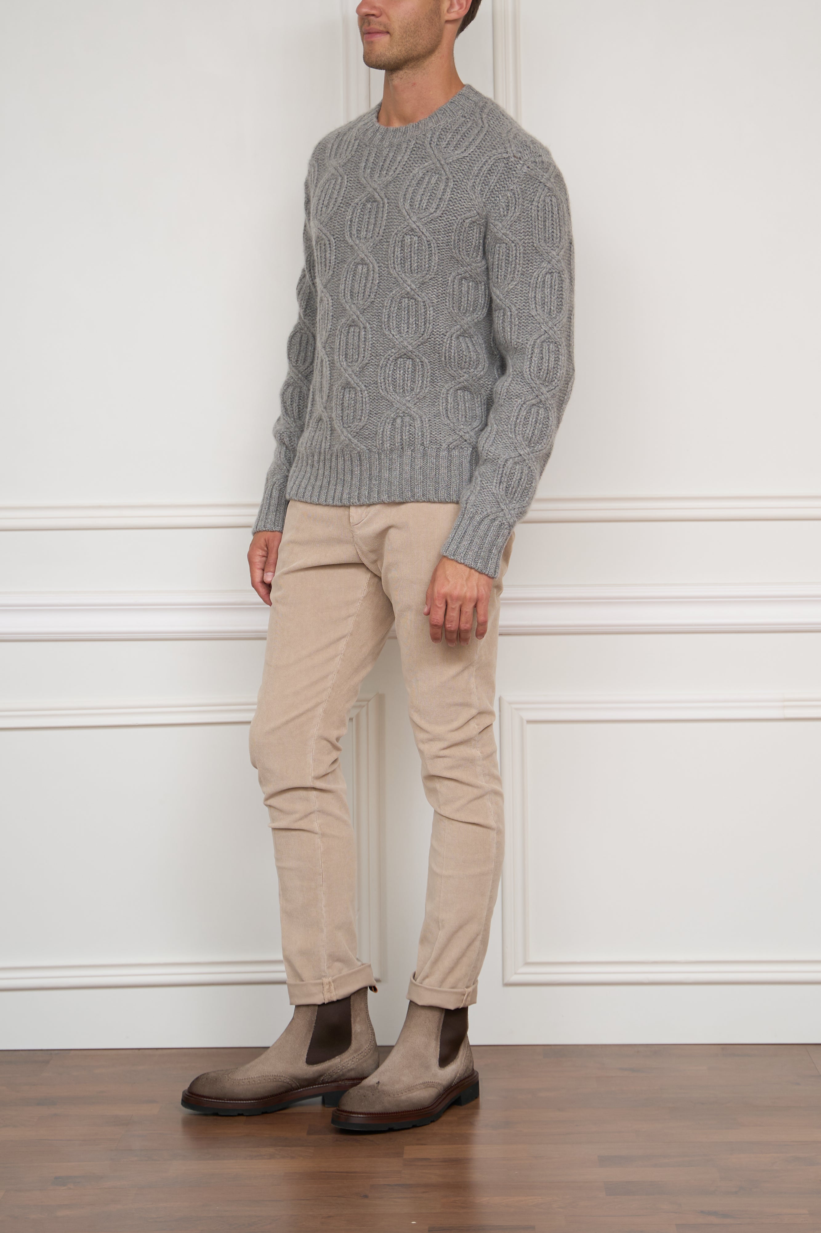 Kaschmir Zopf-Pullover in grau