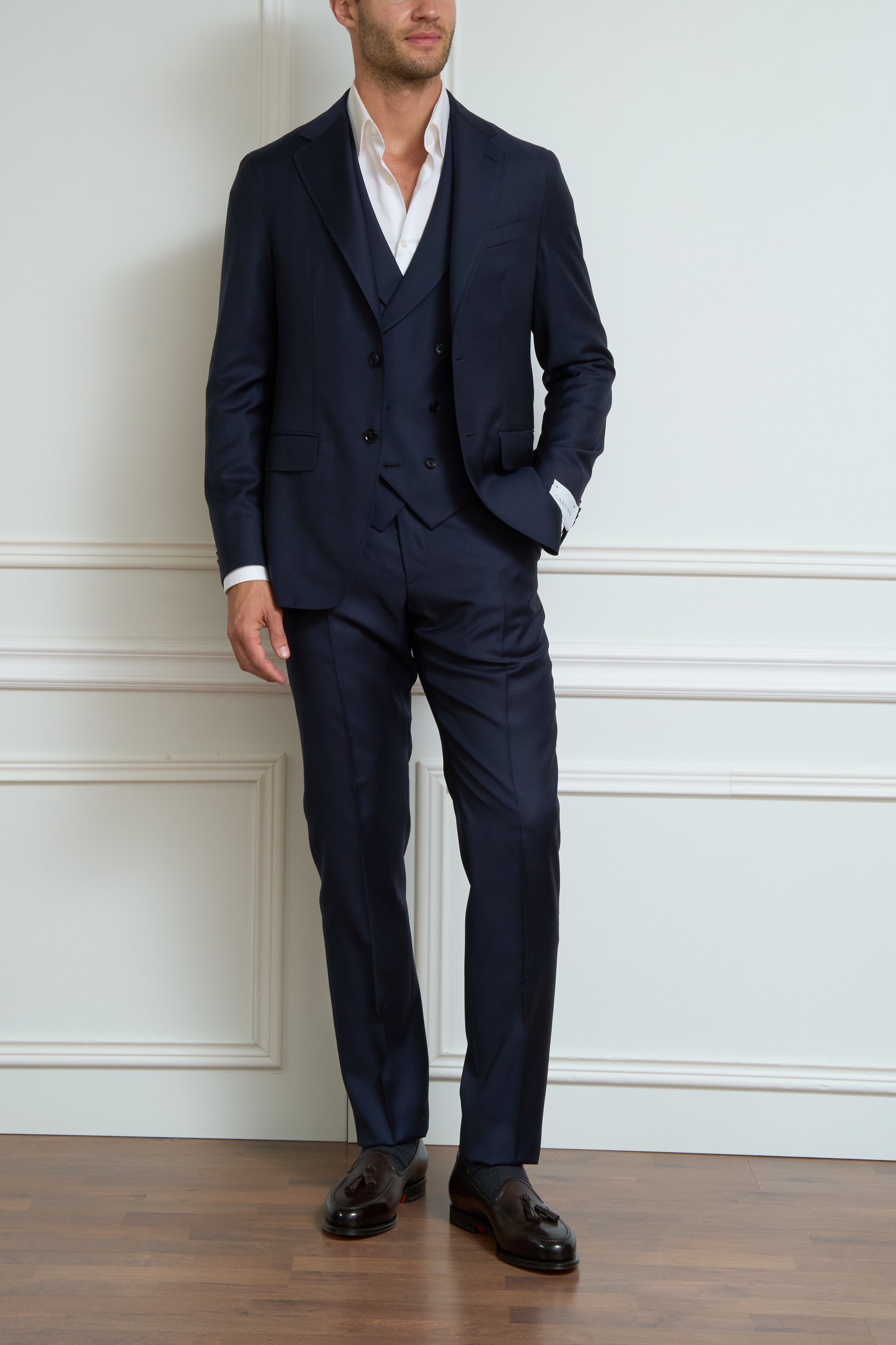 Three-piece suit in navy