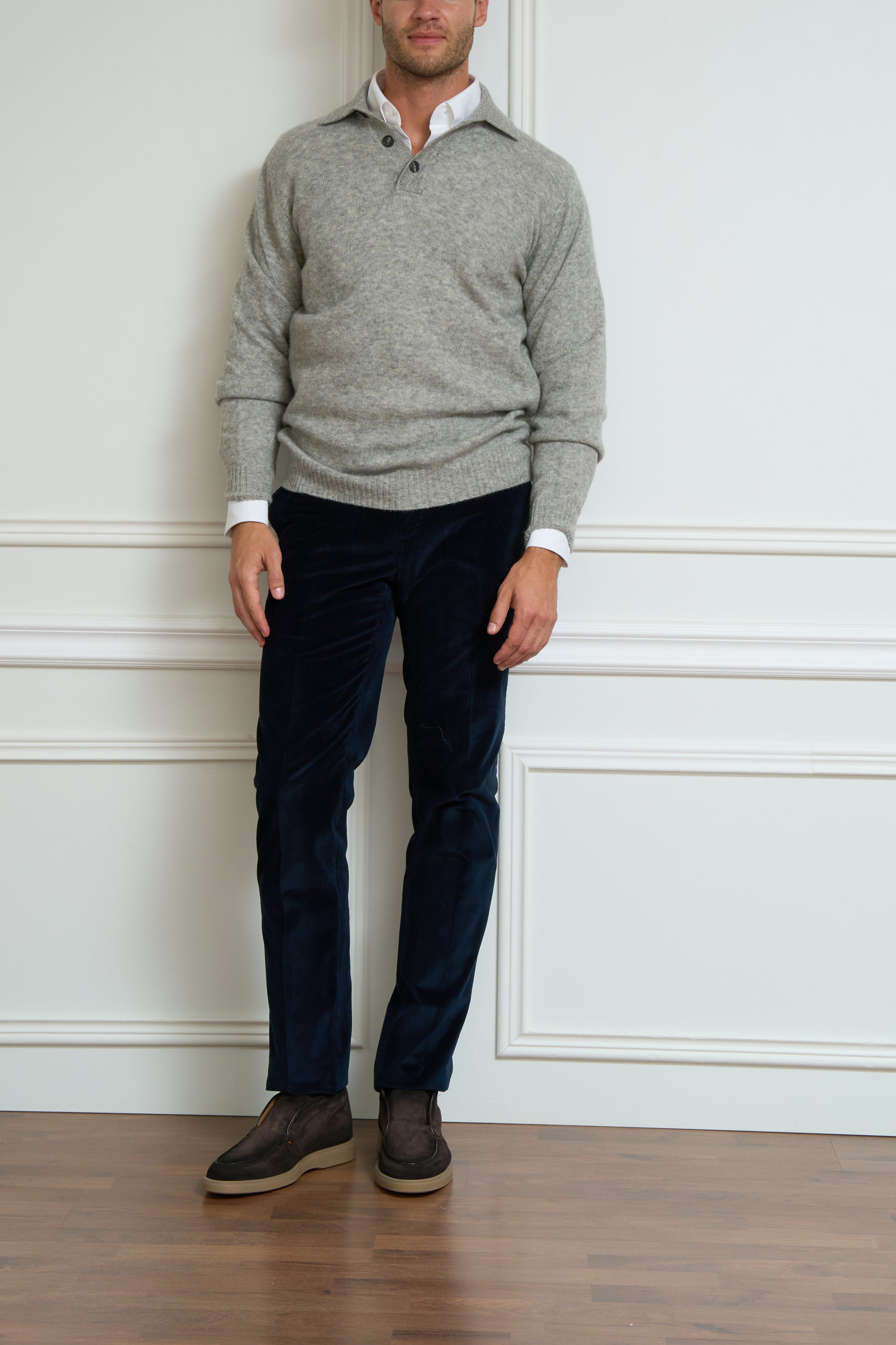 Long-sleeve polo in grey