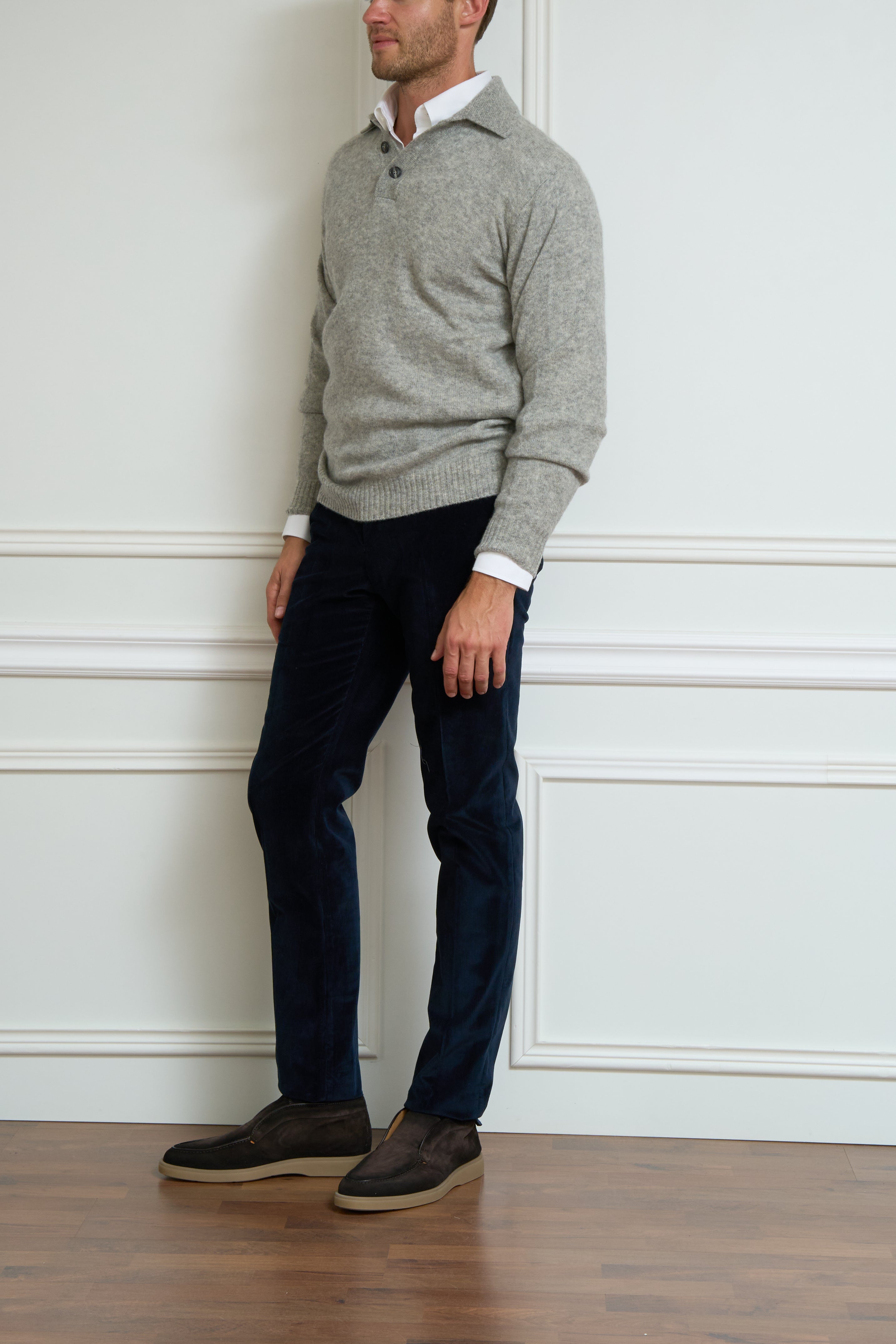 Long-sleeve polo in grey