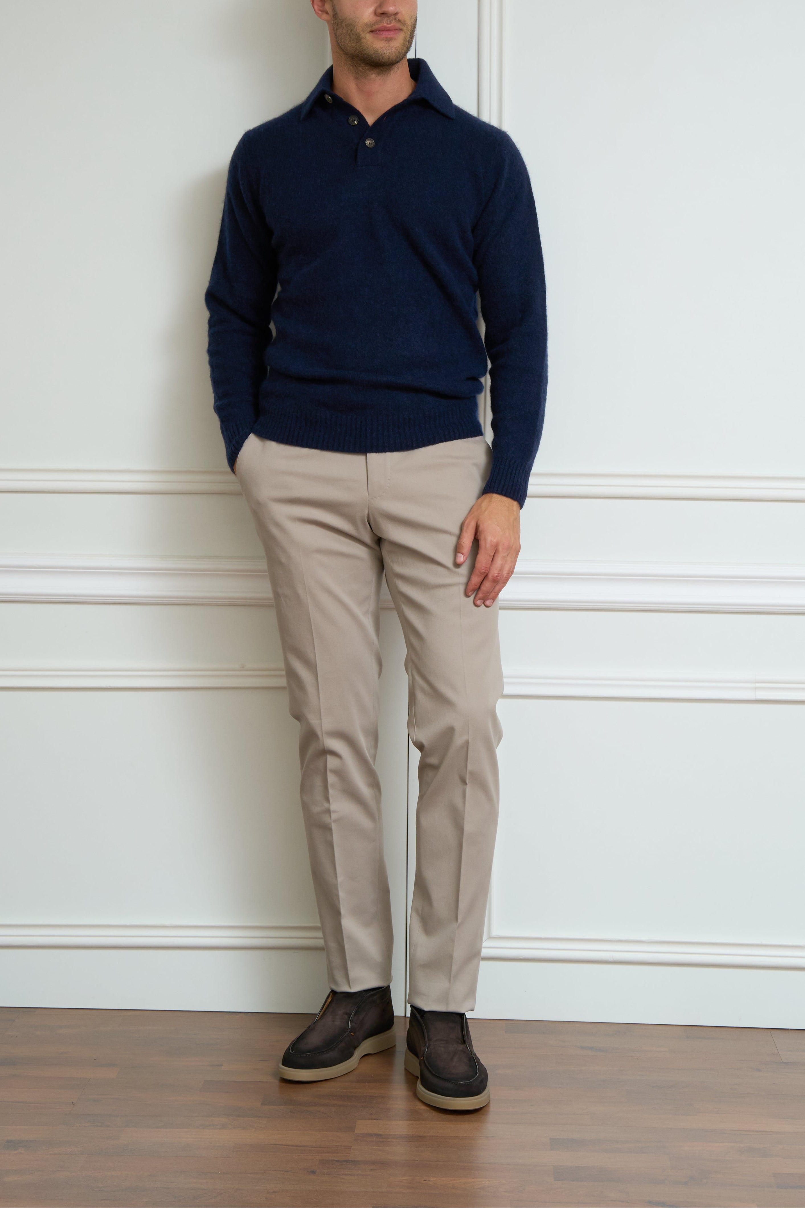 Long-sleeved polo shirt in navy