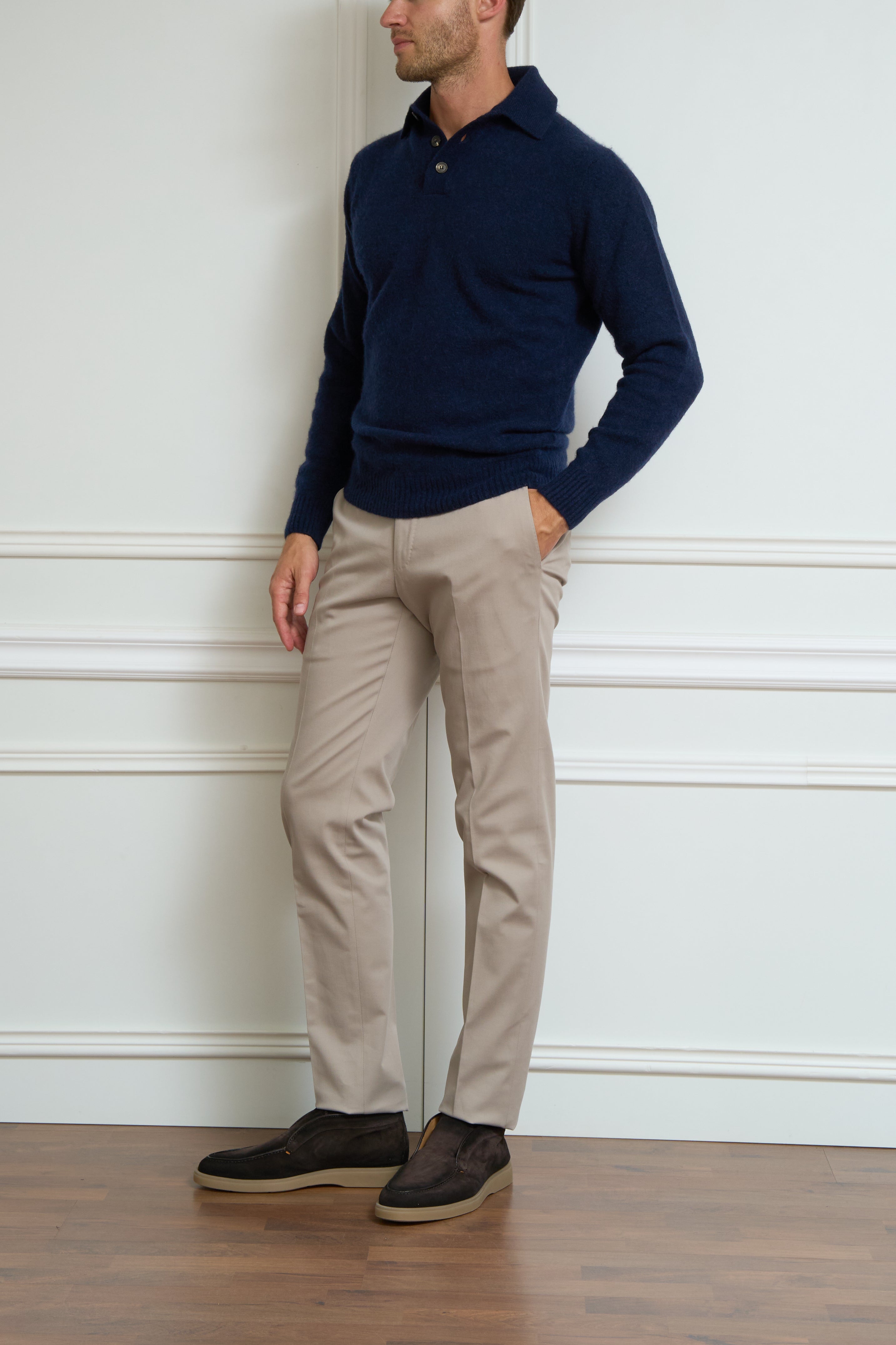 Long-sleeved polo shirt in navy