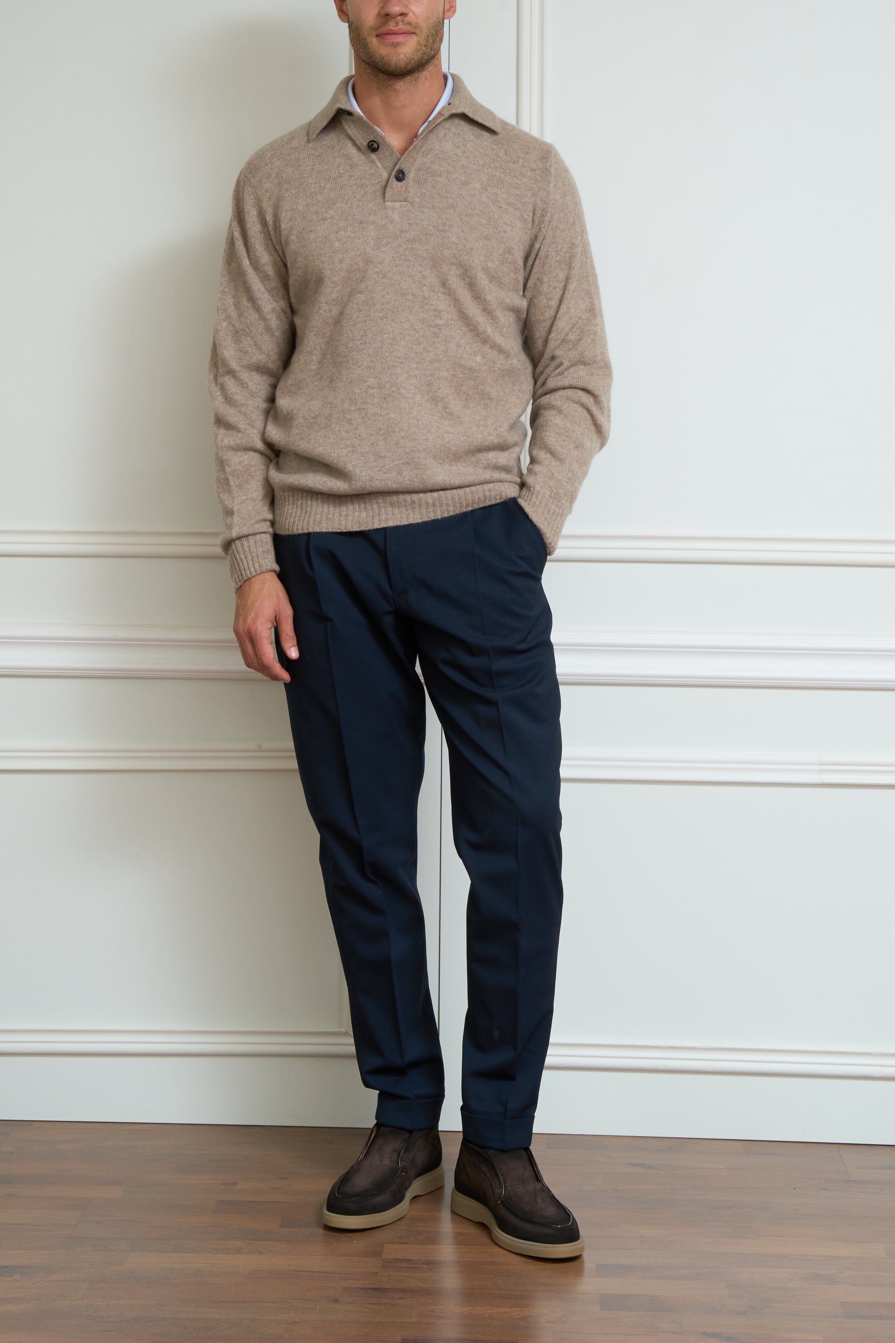 Long-sleeved polo shirt in beige