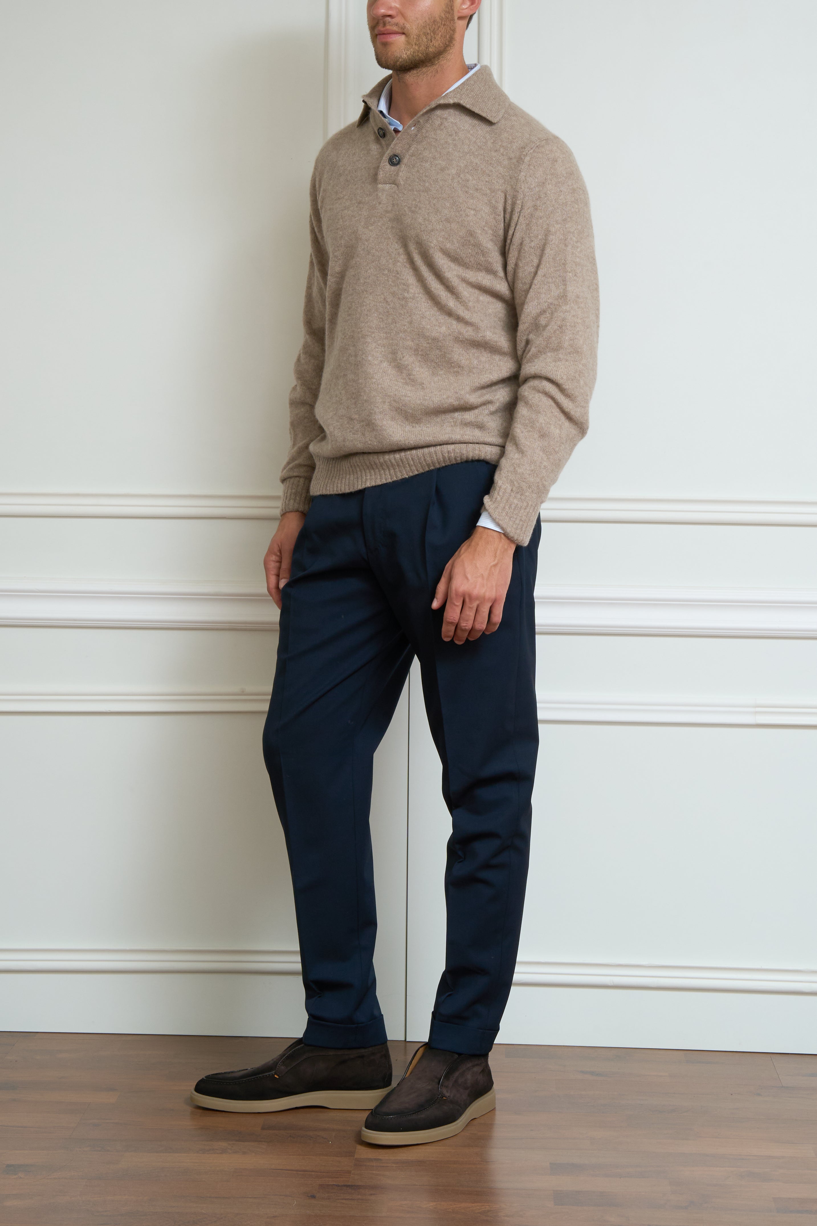 Long-sleeved polo shirt in beige
